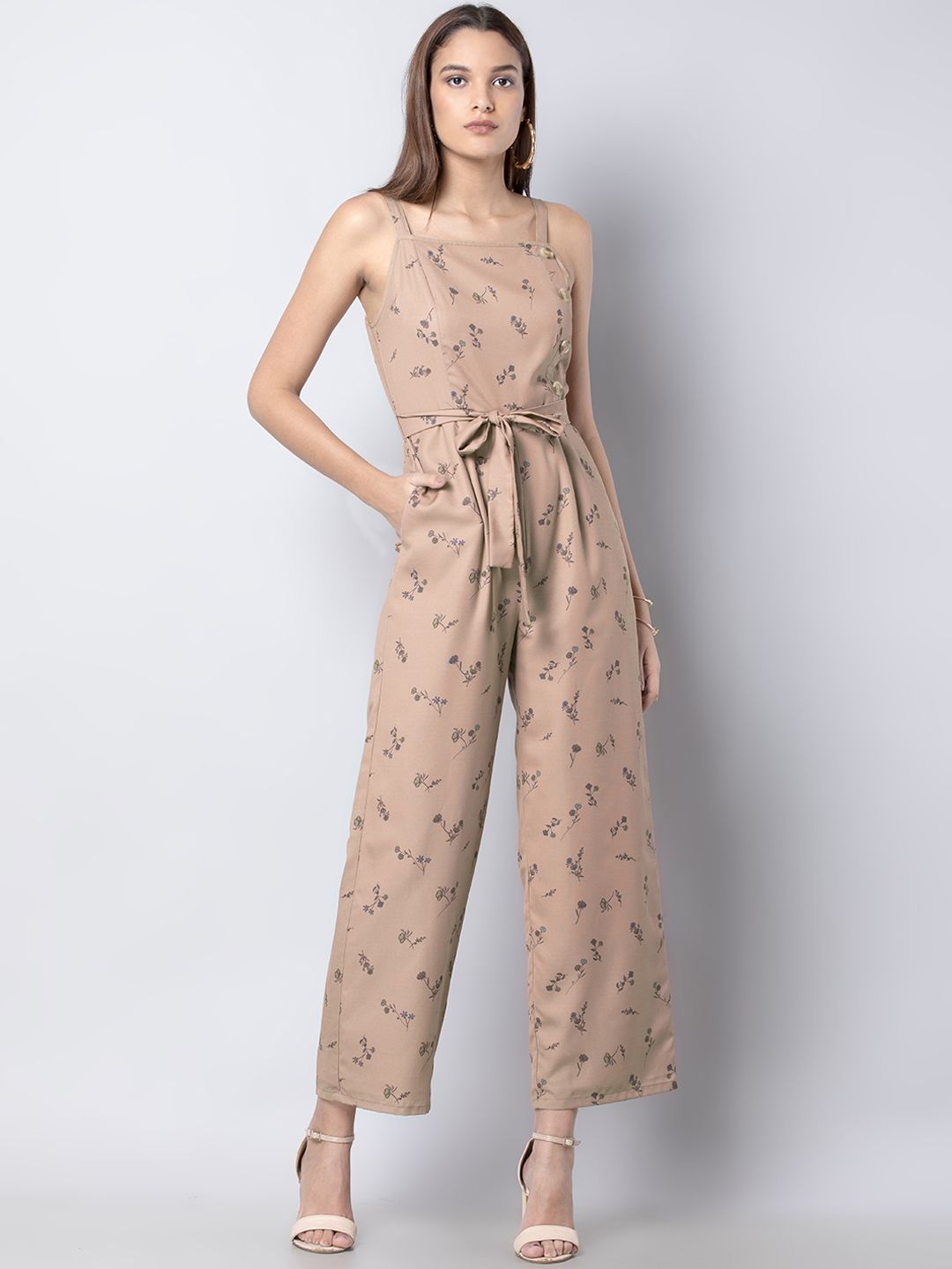 FabAlley Women Beige & Grey Printed Basic Jumpsuit Price in India
