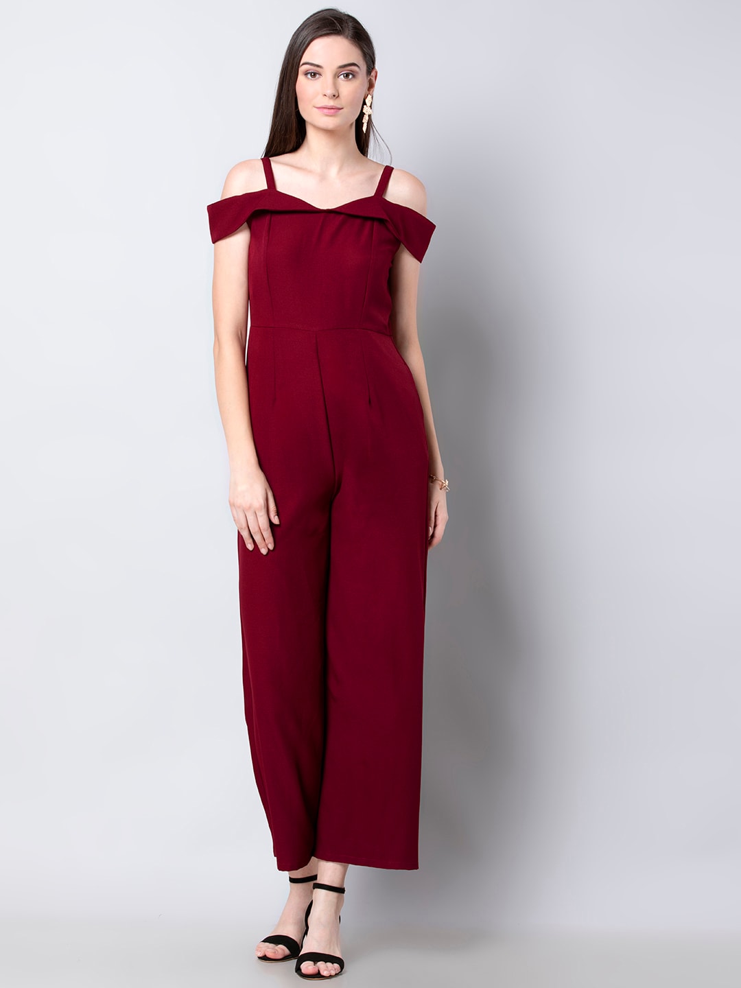 FabAlley Women Maroon Solid Basic Jumpsuit Price in India