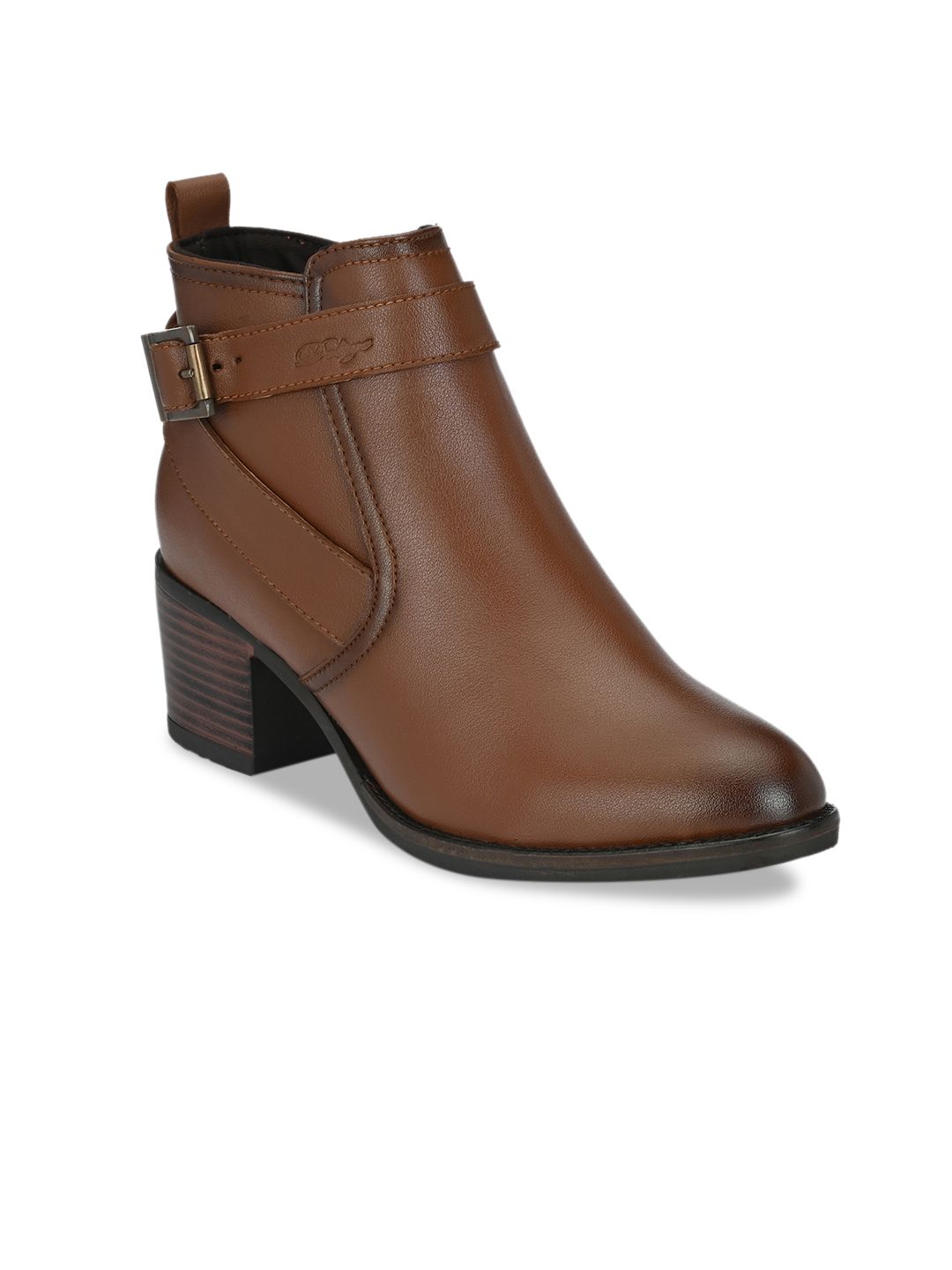 Delize Women Brown Solid Mid-Top Chelsea Heeled Boots Price in India
