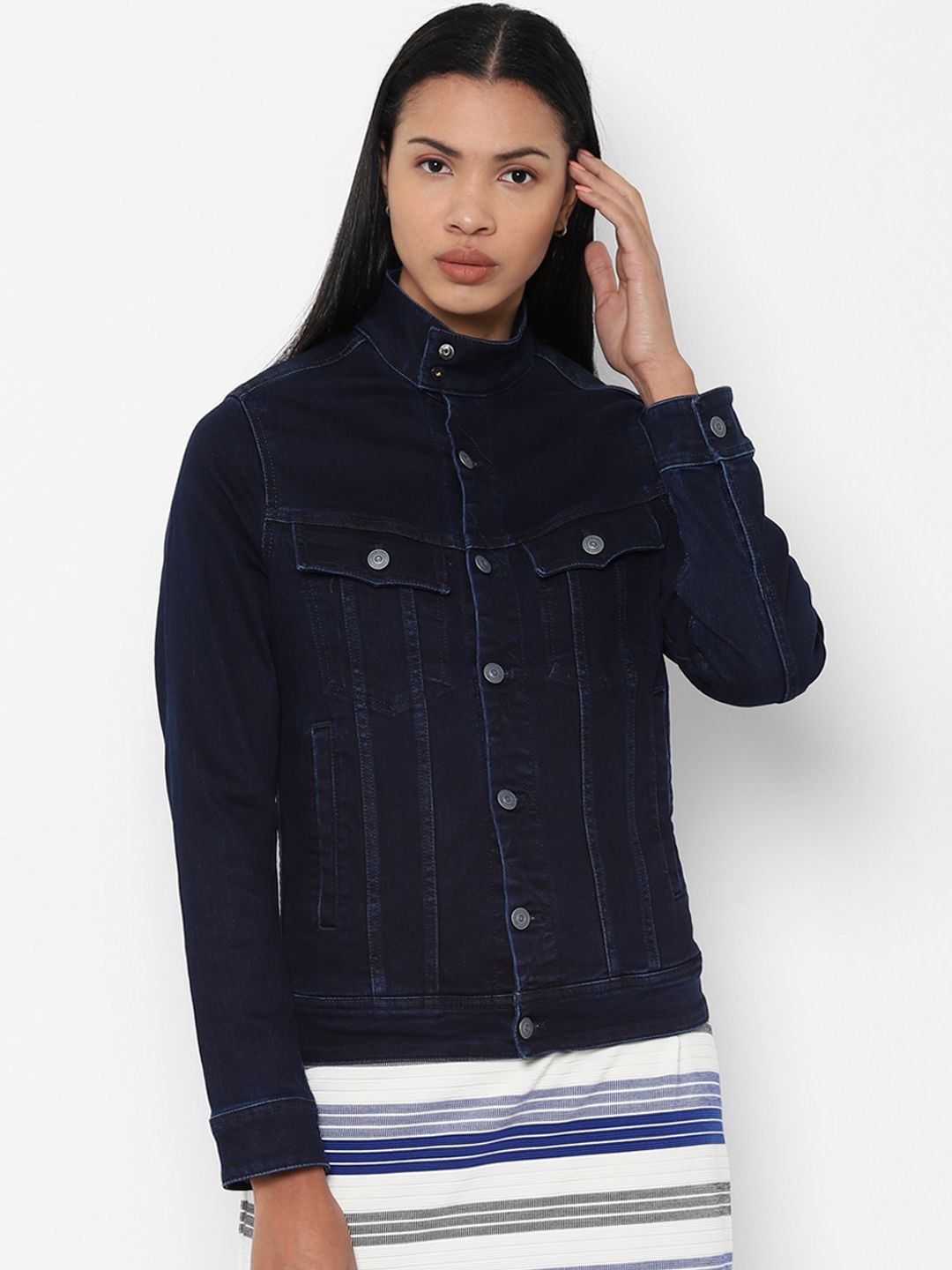 Allen Solly Woman Women Solid Denim Jacket Jacket Price in India