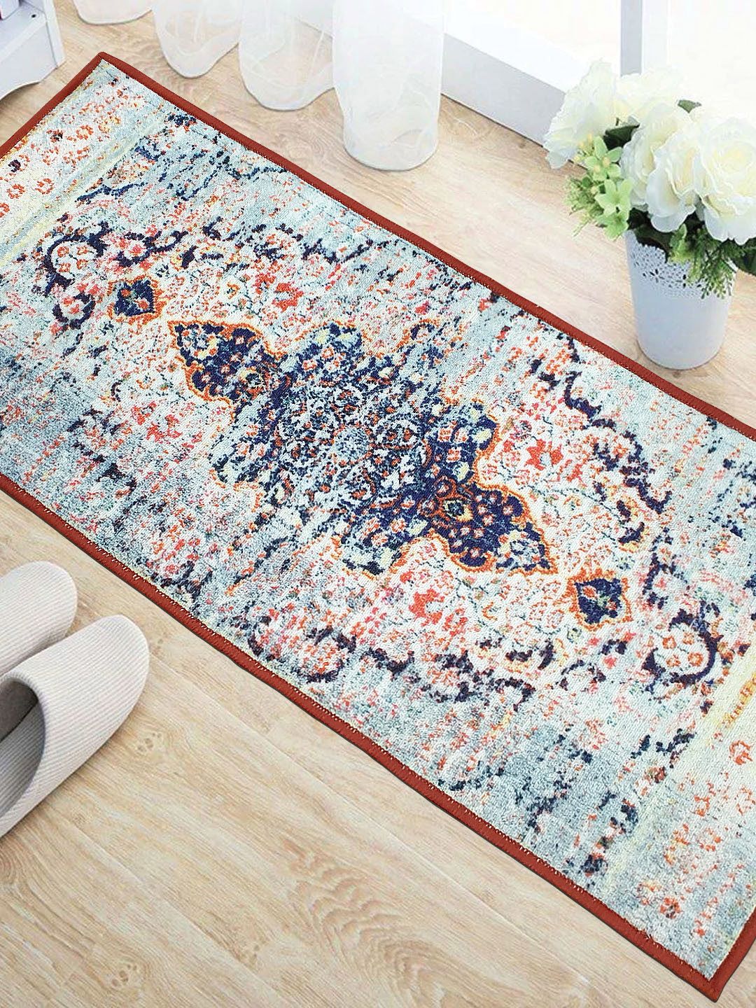 Status Blue & Orange Printed Rectangular Super Vintage Persian Floor Runner Price in India