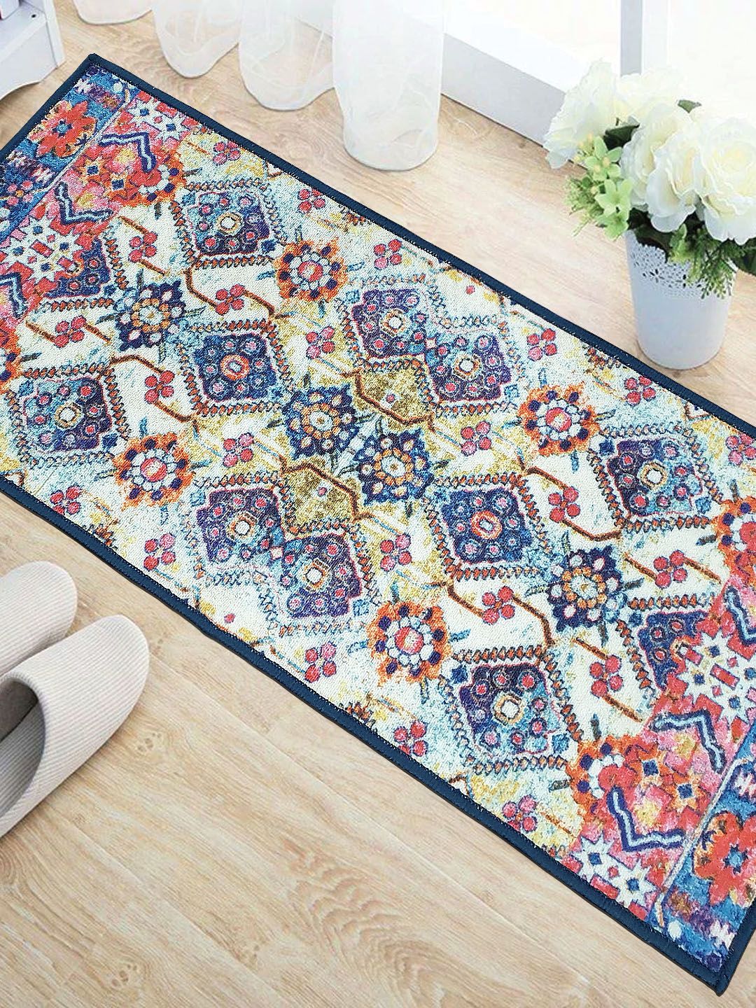 Status Blue & White Printed Rectangular Super Vintage Persian Floor Runner Price in India
