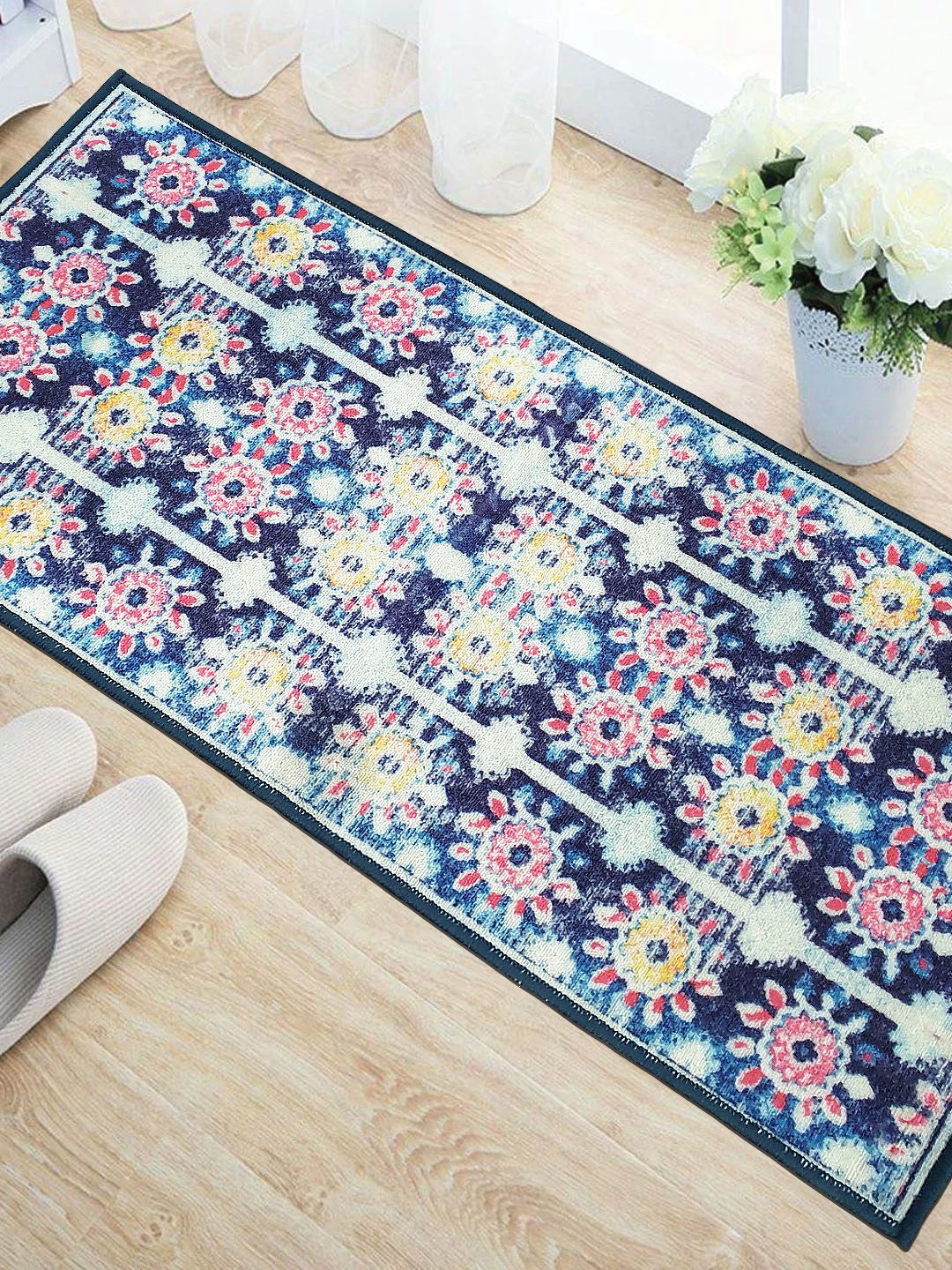 Status Blue & Pink Printed Rectangular Super Vintage Persian Floor Runner Price in India
