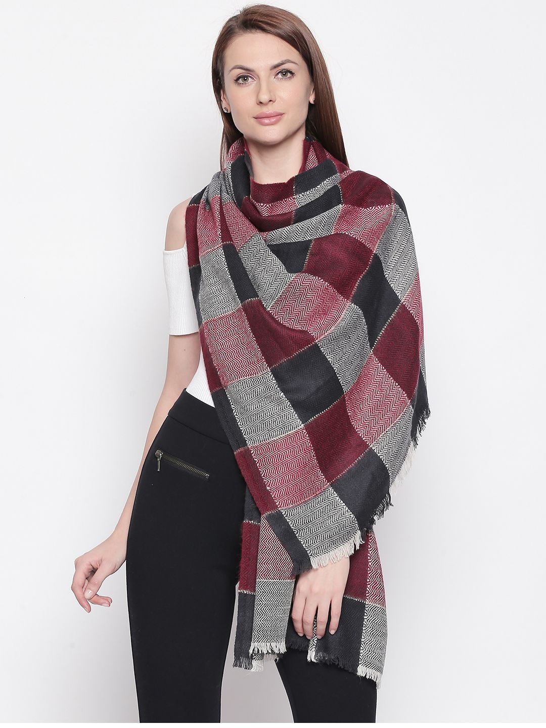 Style Quotient Women Red & Black Checked Shawl Price in India