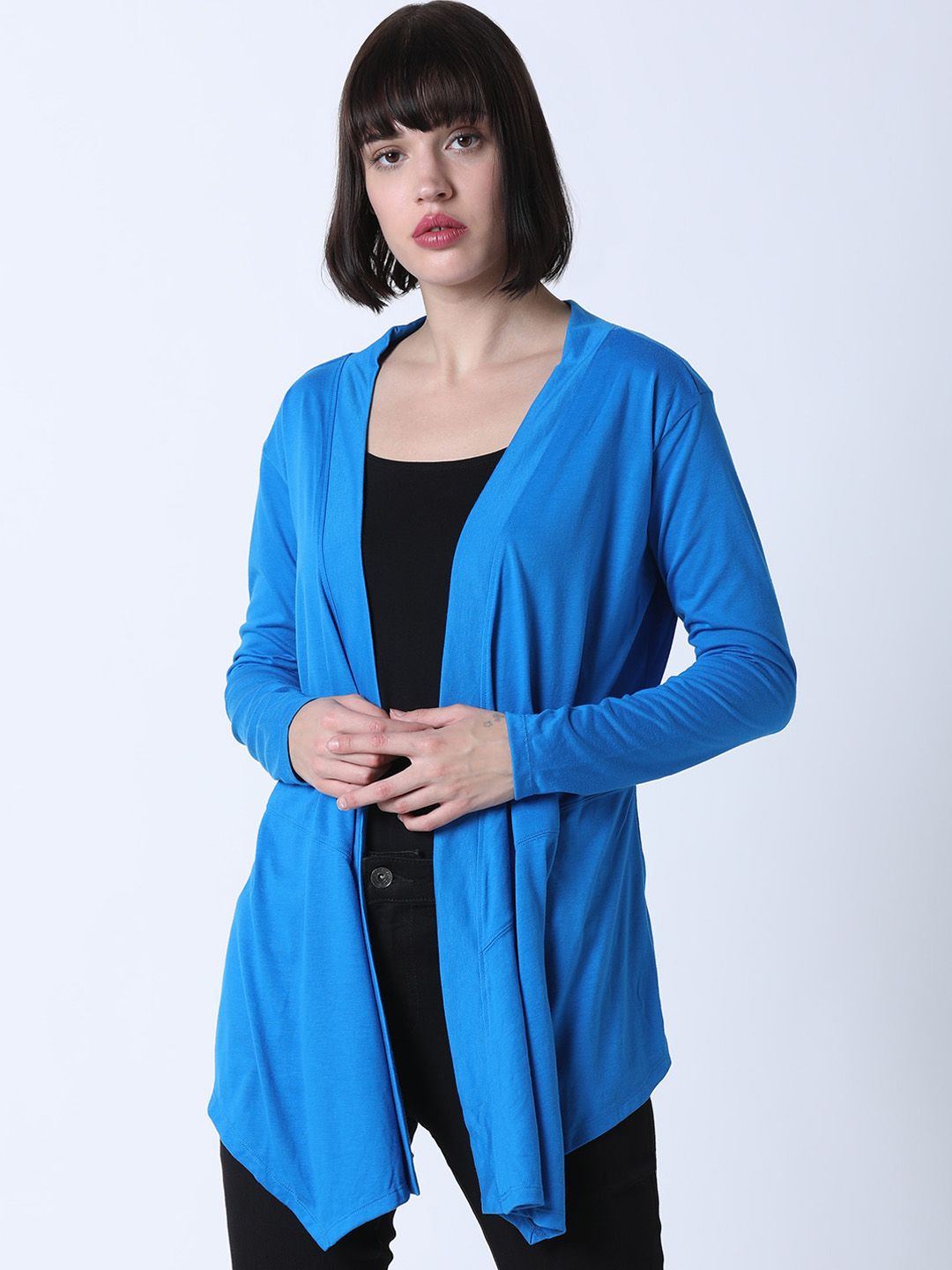 Huetrap Women Blue Solid Open Front Shrug Price in India