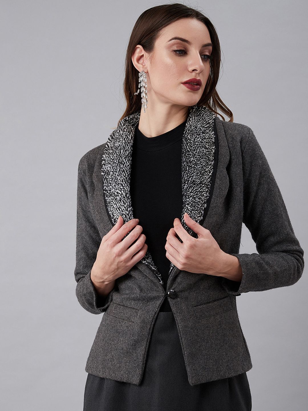 Athena Women Grey Solid Single Breasted Blazer Price in India