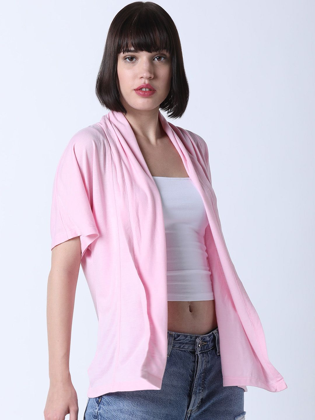 Huetrap Women Pink Solid Open Front Shrug Price in India