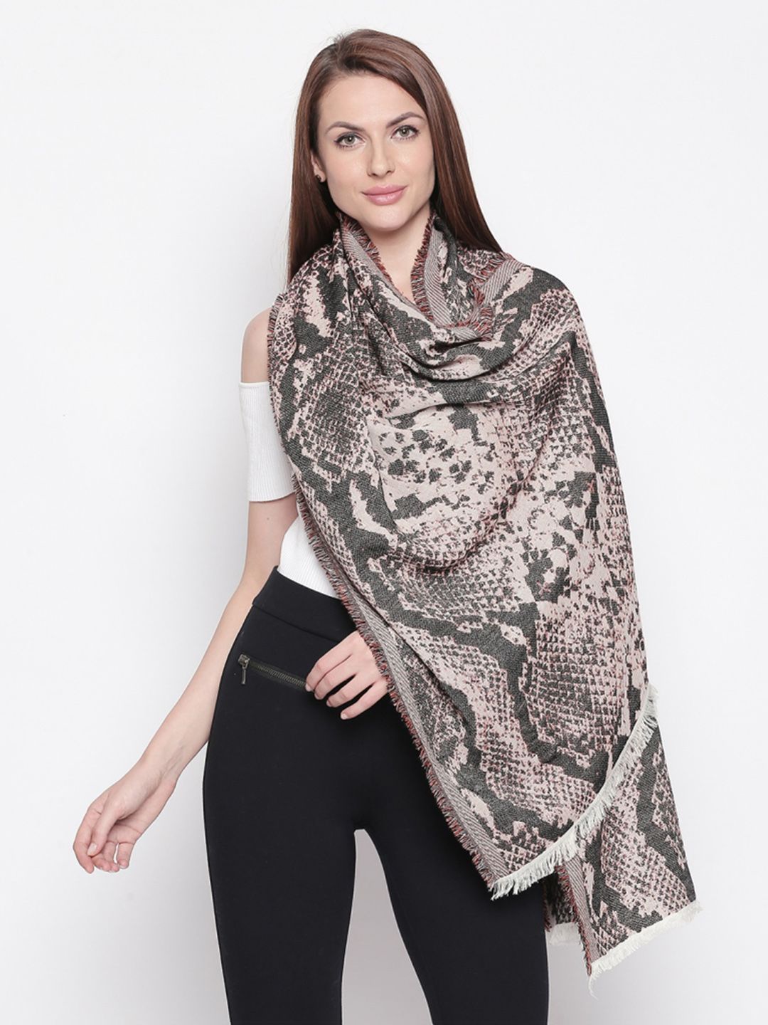 Style Quotient Women Beige & Black Animal Printed Shawl Price in India