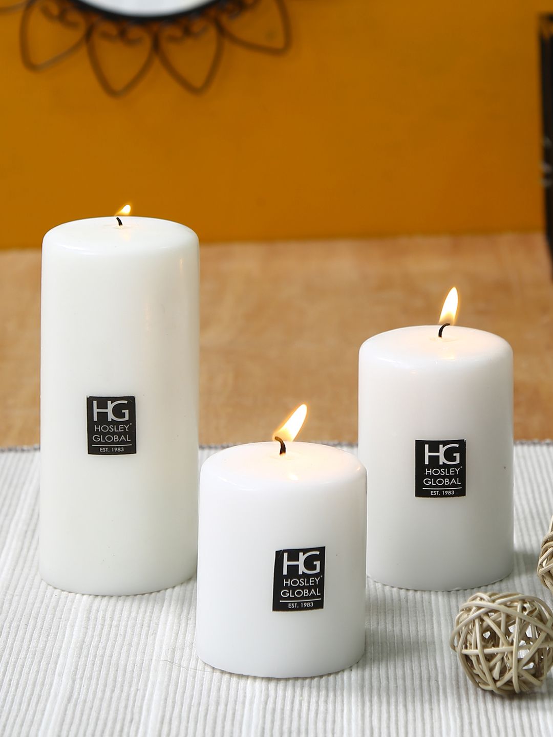 HOSLEY Set of 3 White Decorative Unscented Pillar Candles Price in India