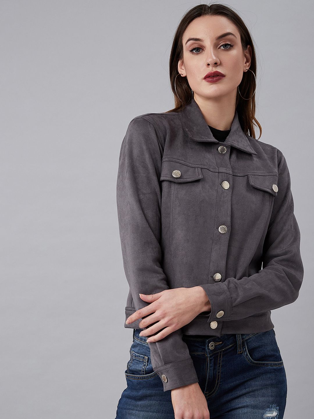 Athena Women Grey Solid Tailored Jacket Price in India