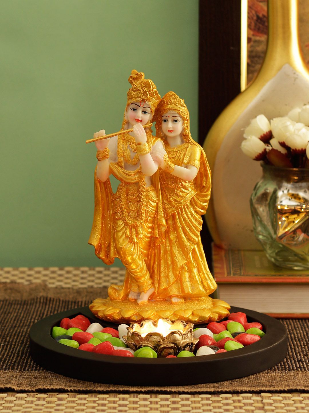 TIED RIBBONS Gold-Toned & White Radha Krishna Idol Statue Showpiece Price in India