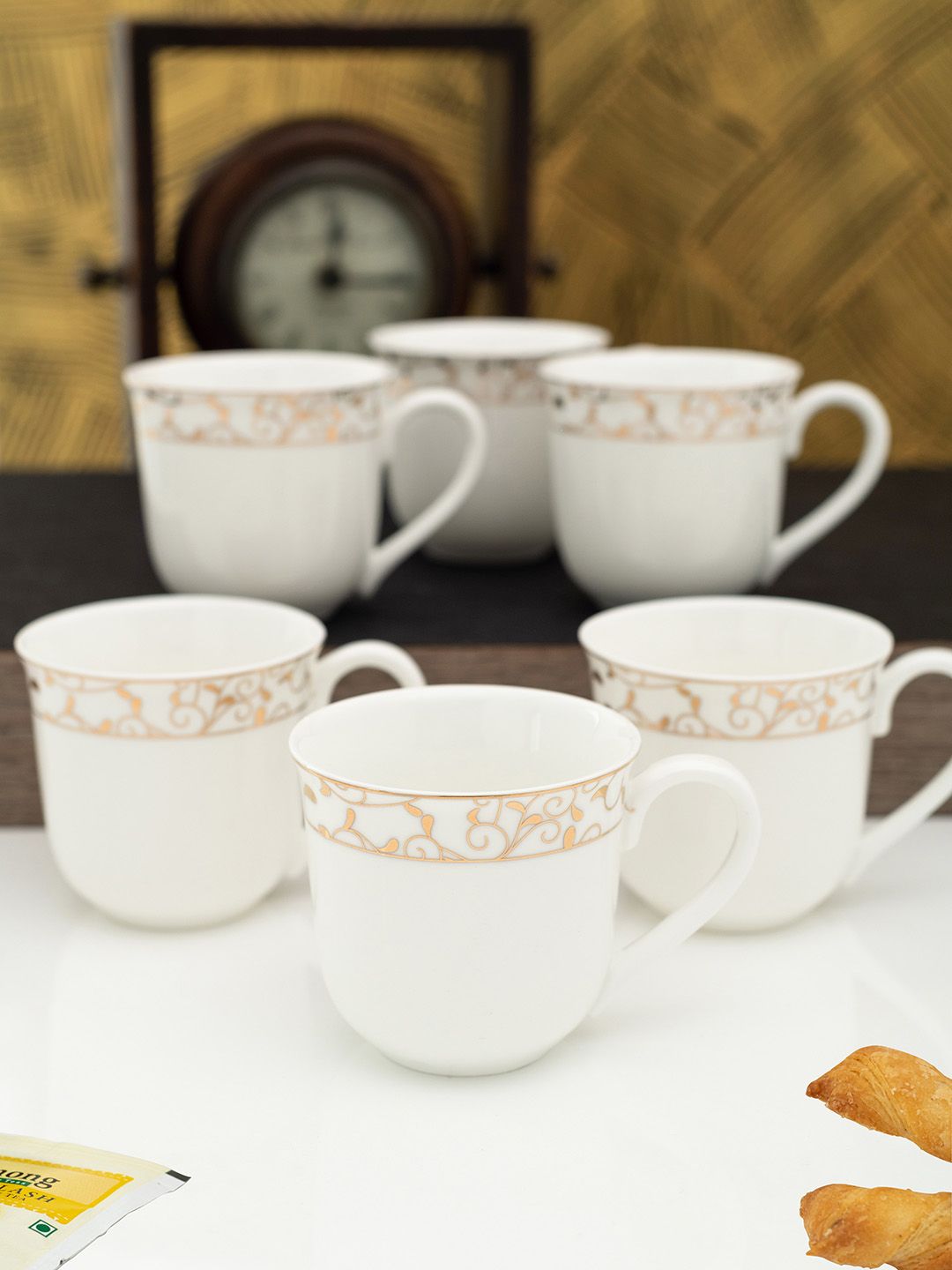 White Gold Set Of 6 White & Gold-Toned Porcelain Cups Price in India