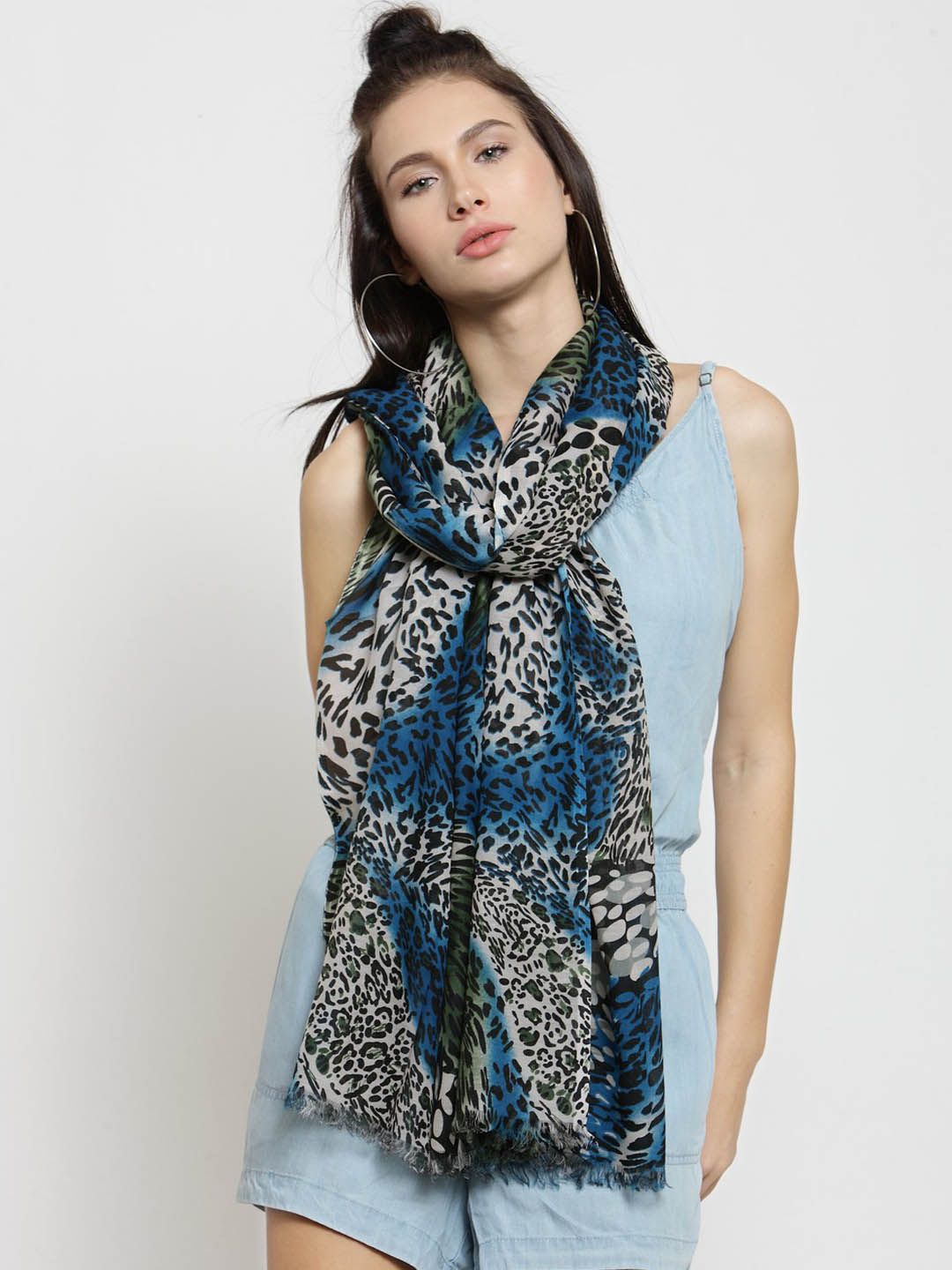J Style Women Blue & Black Animal Printed Stole Price in India