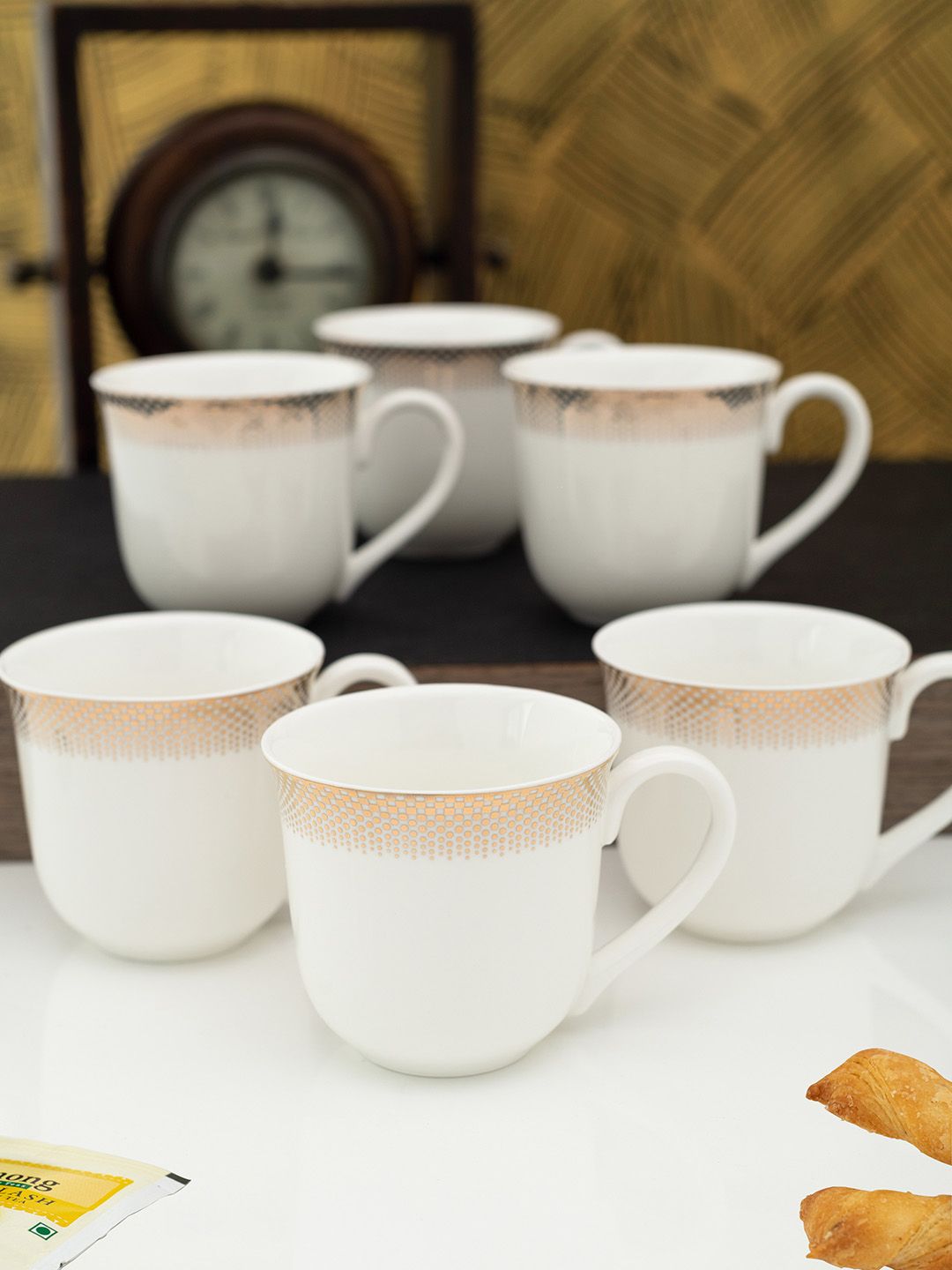 White Gold Set Of 6 White & Rose Gold Porcelain Cups Set Price in India