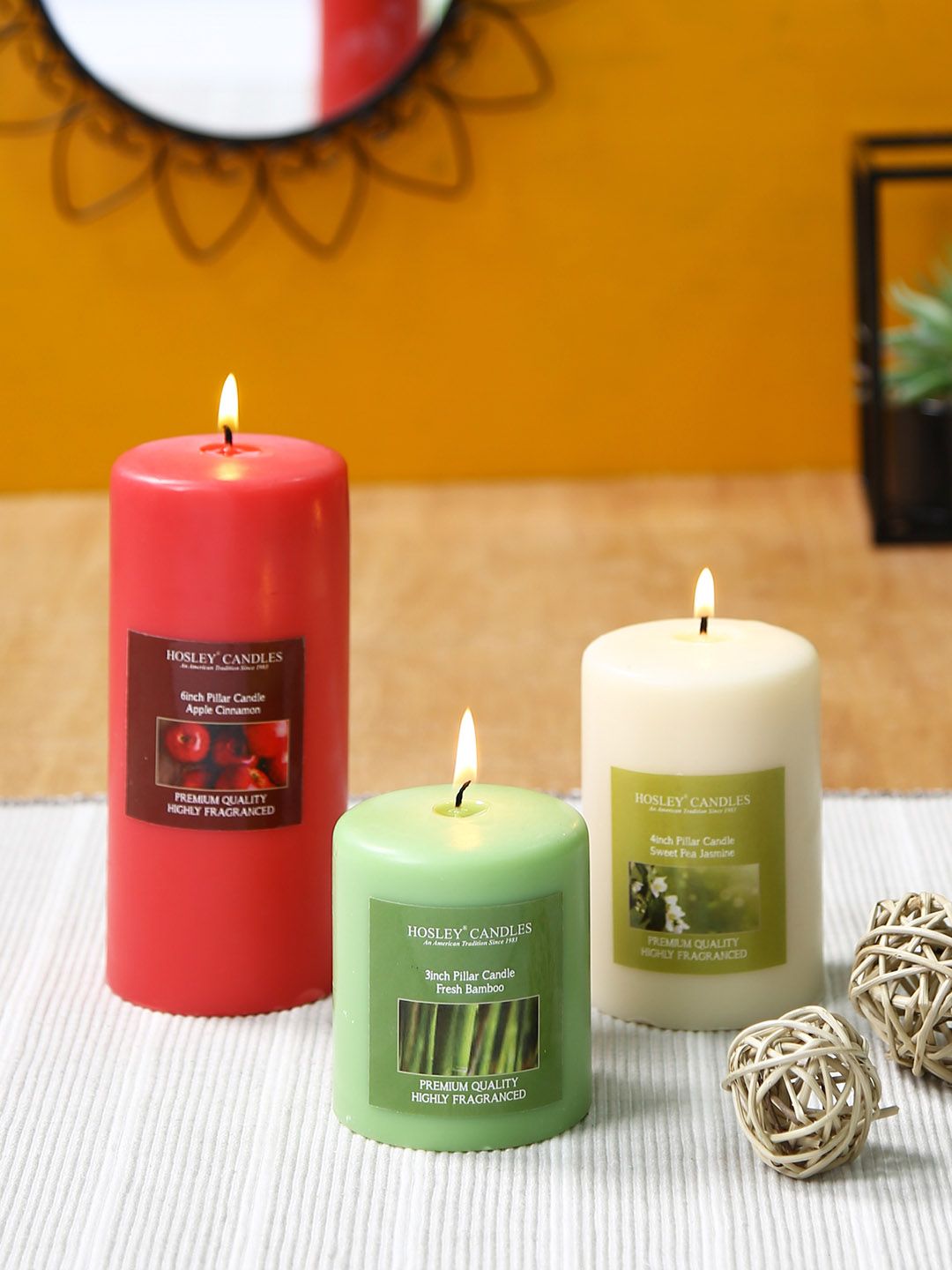 HOSLEY Set of 3 Decorative Highly Fragranced Pillar Candles Price in India