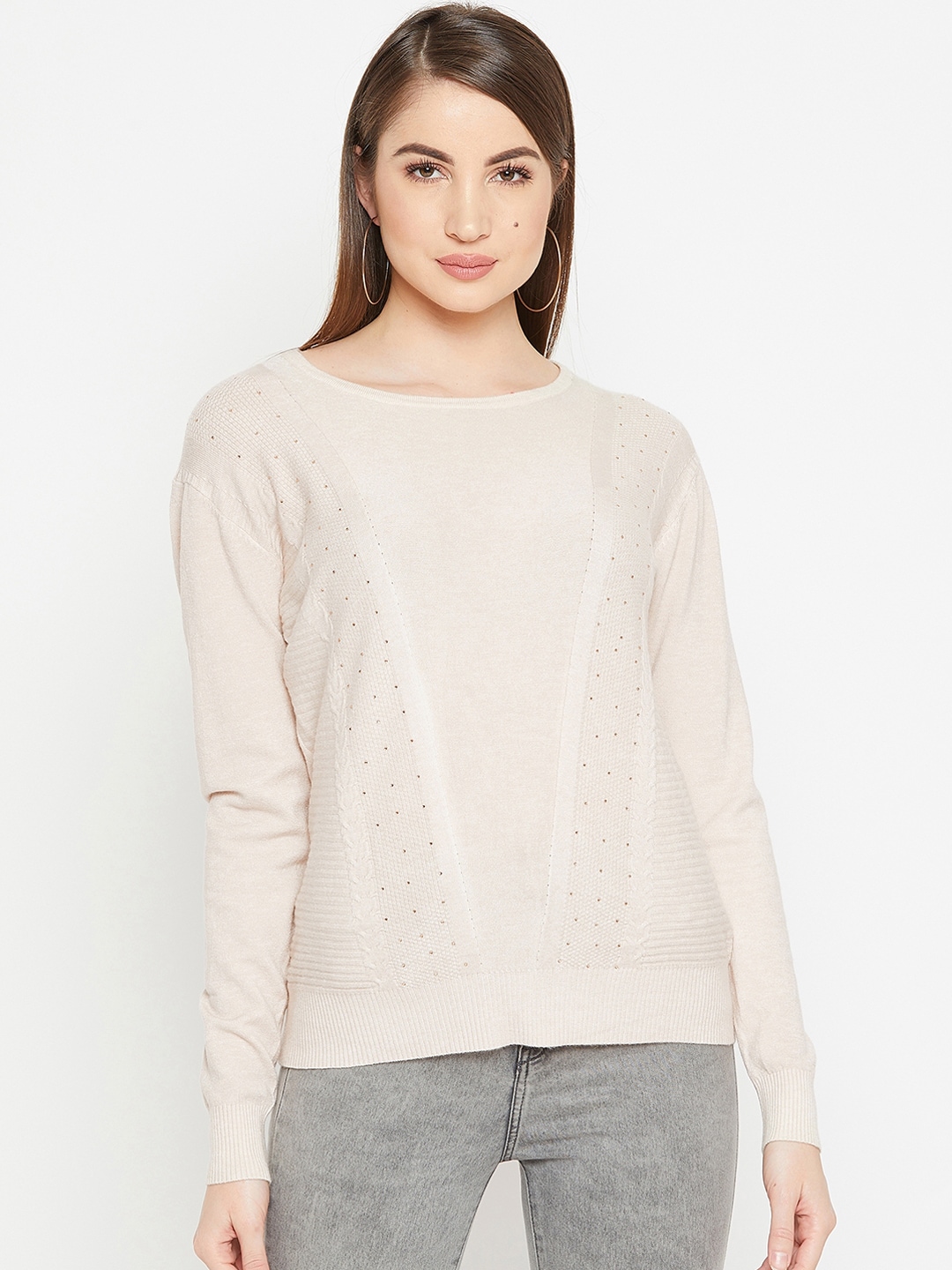 Carlton London Women Beige Solid Pullover Sweater Price in India