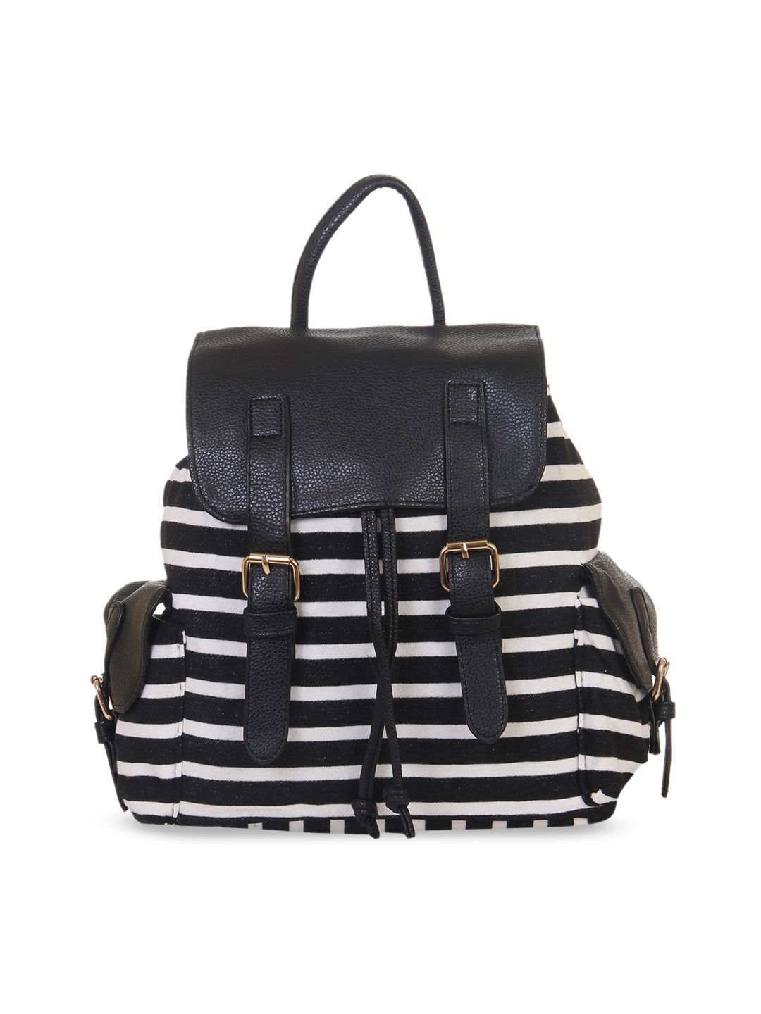 red pout Women Black & White Striped Backpack Price in India