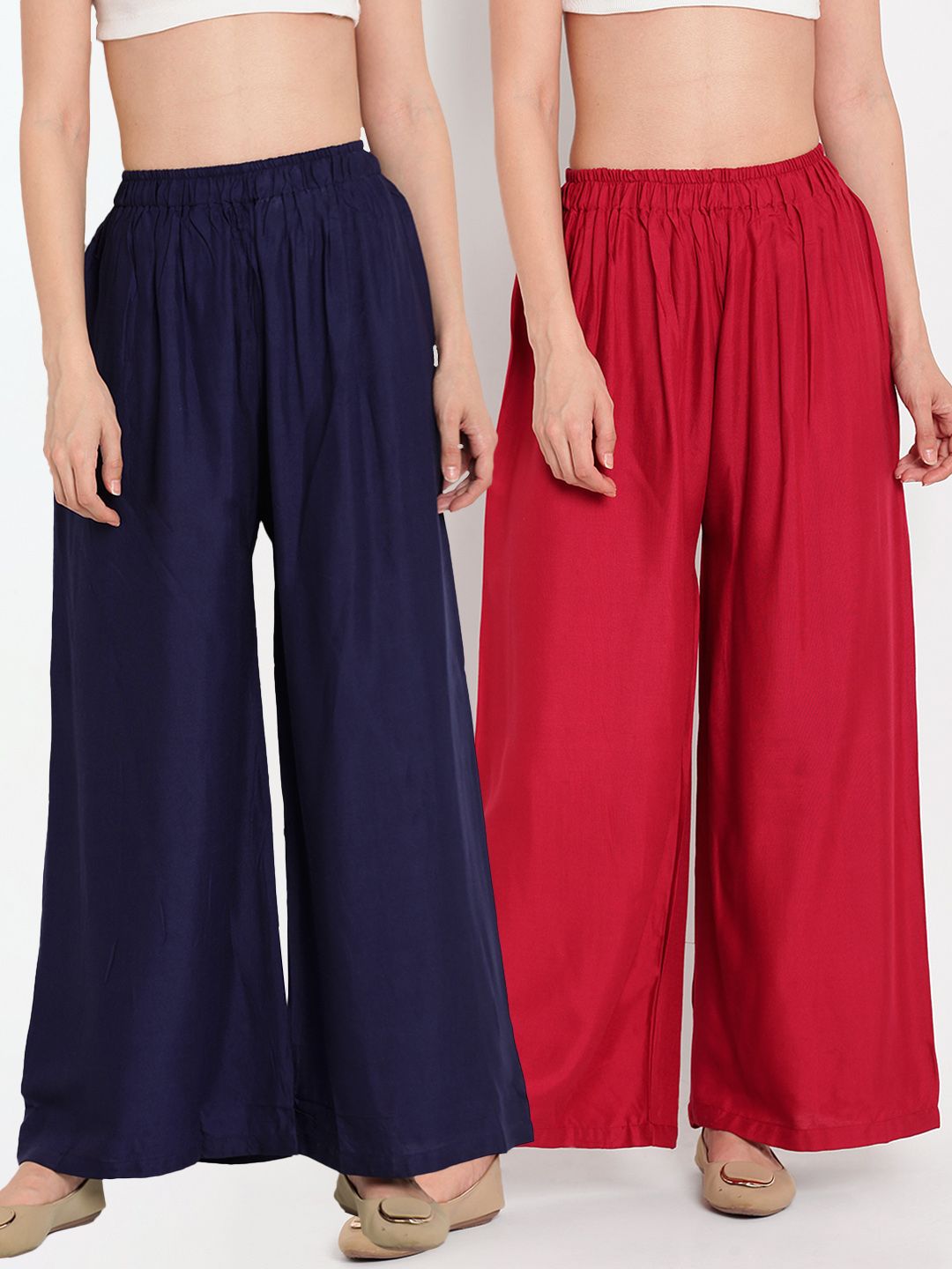 TAG 7 Women Pack of 2 Solid Flared Palazzos Price in India