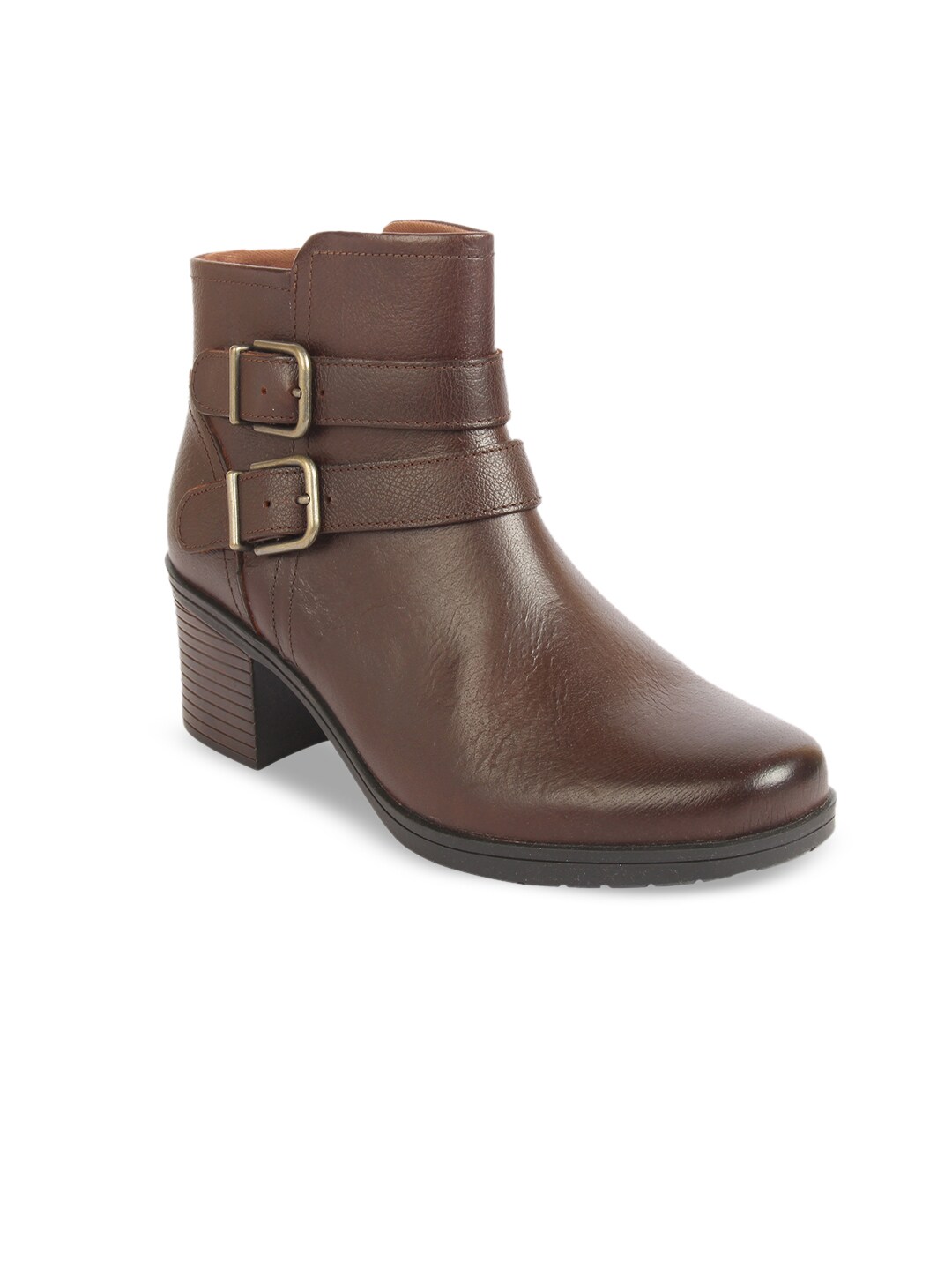 Clarks Women Brown Solid Leather Heeled Boots Price in India