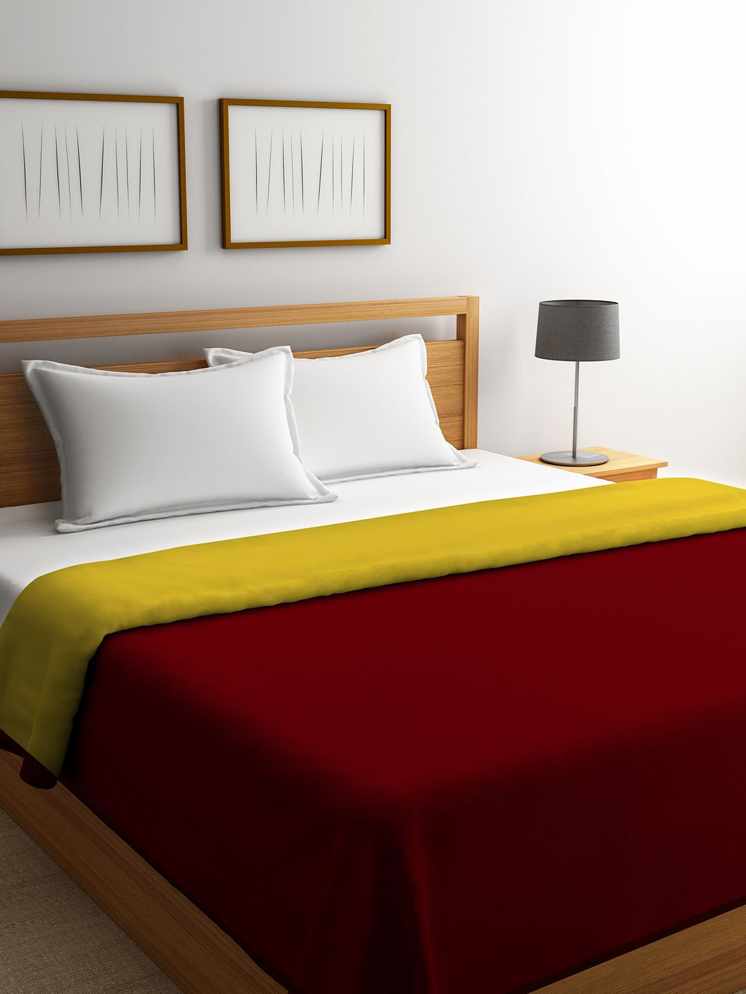 ROMEE Maroon & Mustard Yellow Solid AC Room 300 GSM Double Bed Dohar Price in India