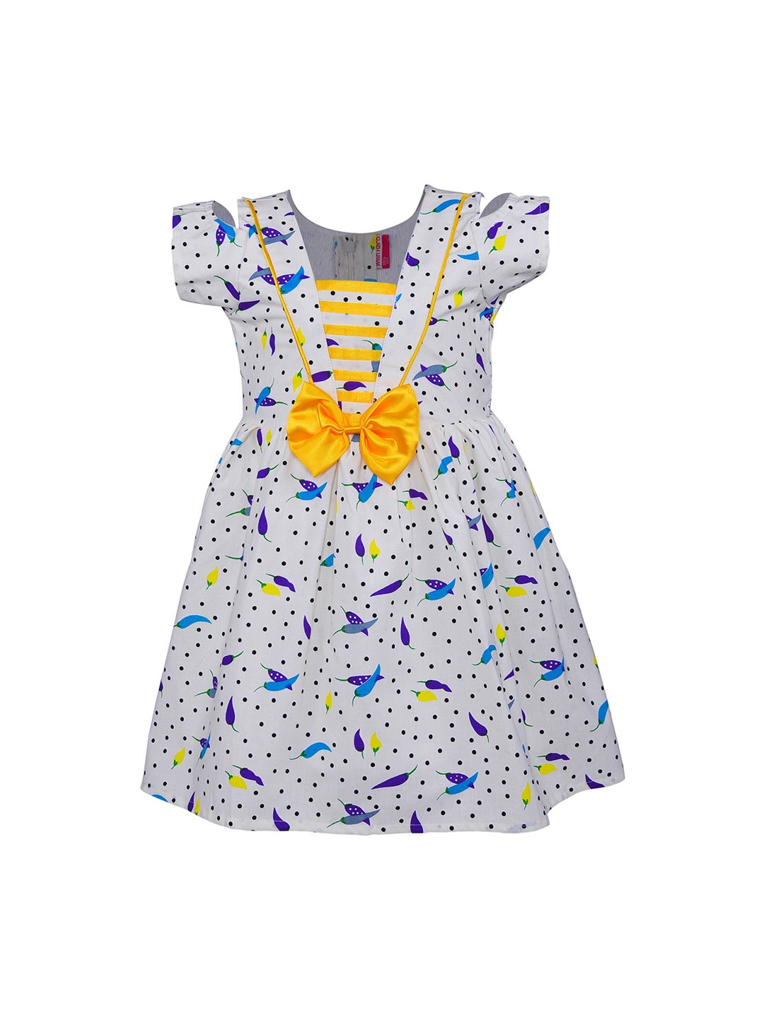 Wish Karo Girls White Printed Fit and Flare Dress
