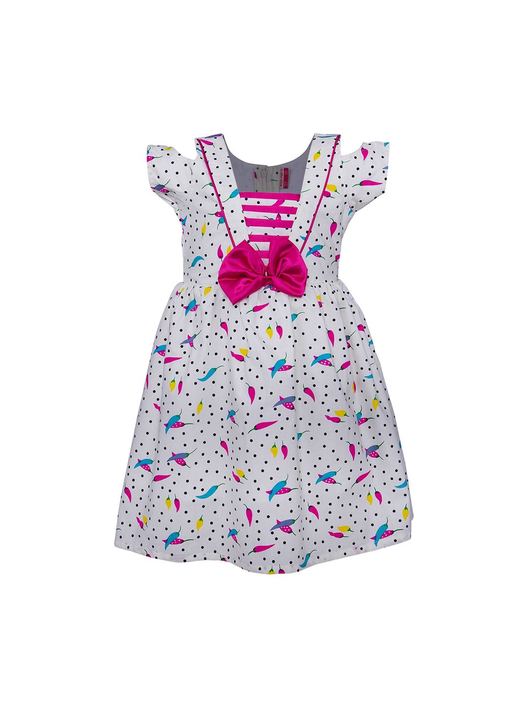 Wish Karo Girls White Printed Fit and Flare Dress
