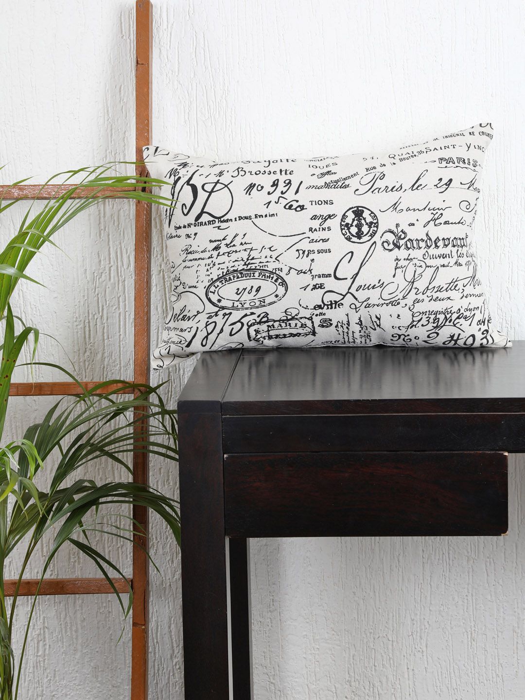 My Gift Booth Cream-Coloured & Black Single Abstract Linen Rectangle Cushion Covers Price in India