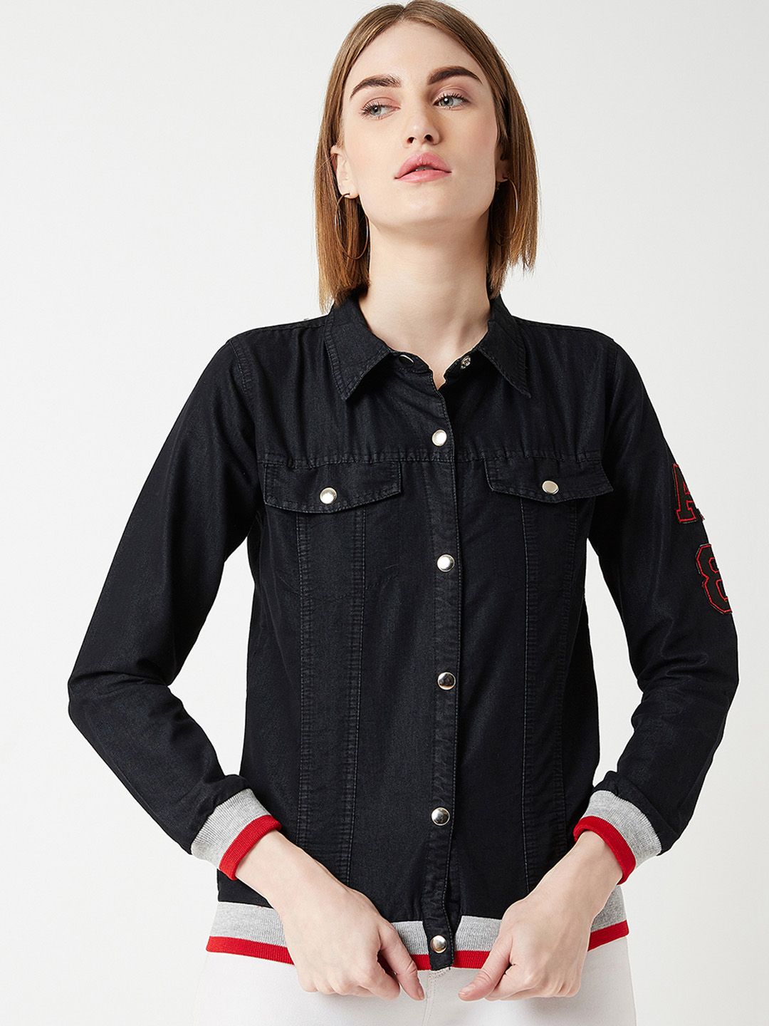 Miss Chase Women Black Solid Denim Jacket Price in India