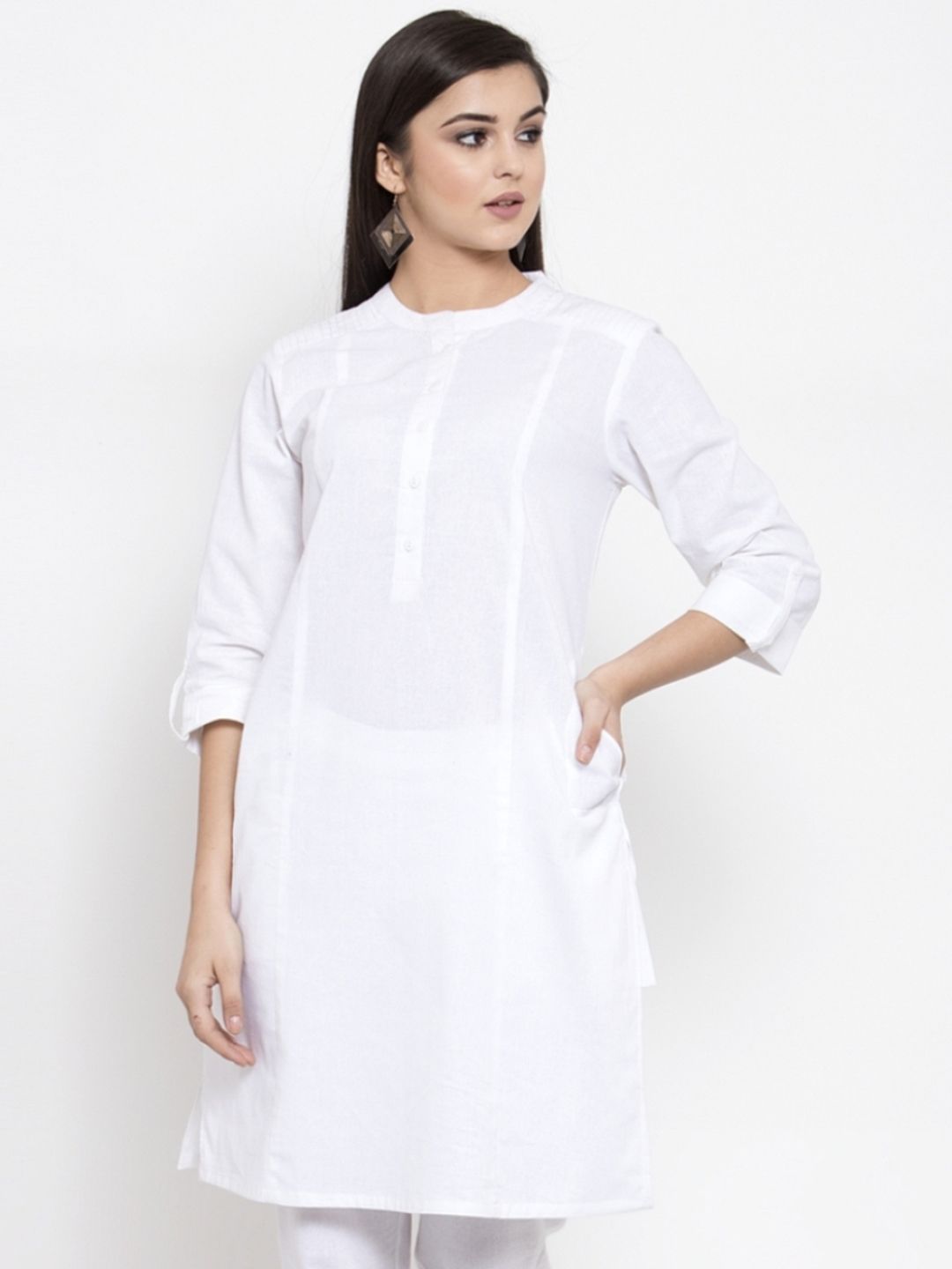 Ayaany Women White Solid Straight Kurta Price in India