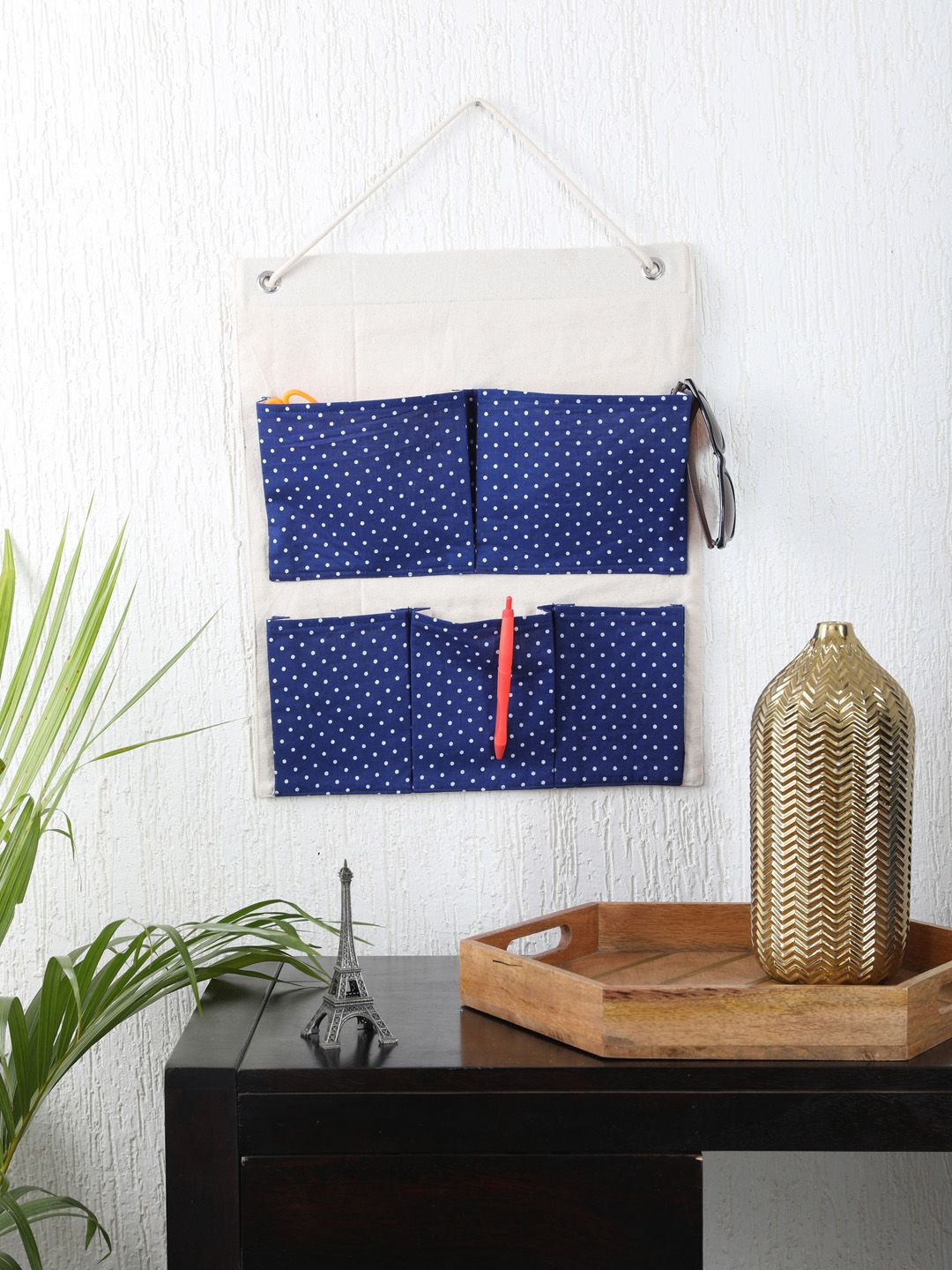 My Gift Booth Navy Blue & White Printed Multi-Utility Wall Hanging Organiser Price in India