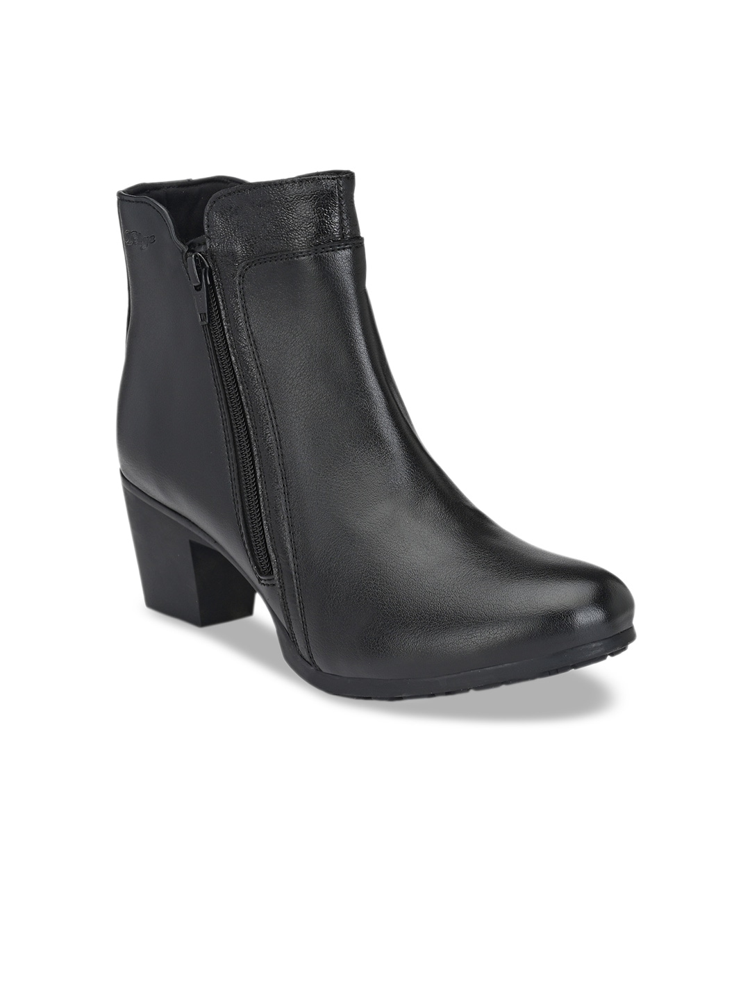 Delize Women Black Textured Heeled Boots Price in India