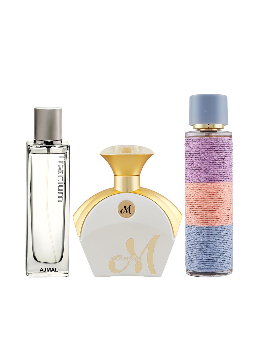 Ajmal Unisex Set Of 3 Titanium 100ML MWhite 90ML & DeuceFemme EDP Perfume for Skin 100ML Price in India