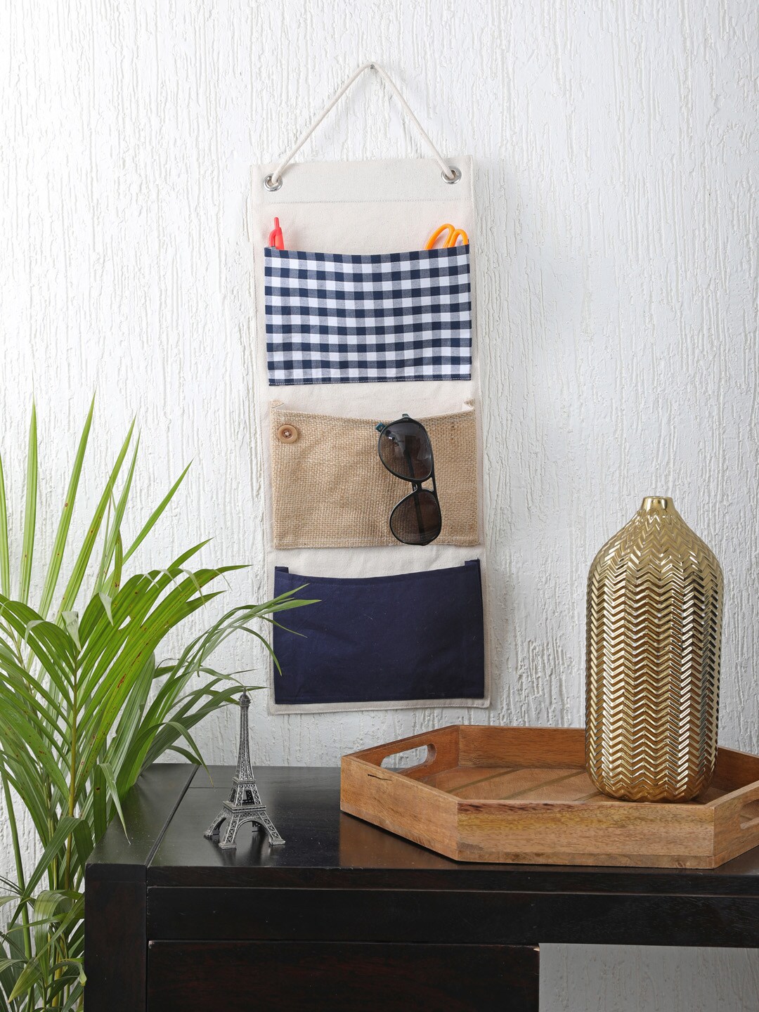 My Gift Booth Cream-Coloured & Blue Multi-Utility Wall Hanging Organiser Price in India