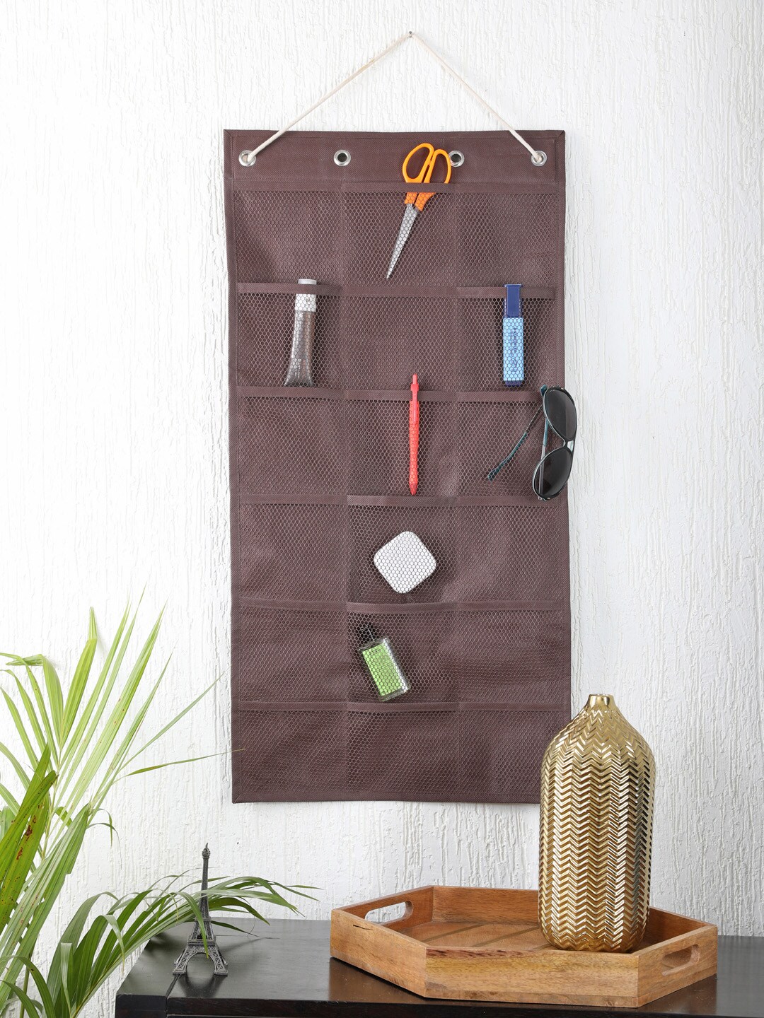 My Gift Booth Brown Solid Multi-Utility Wall Hanging Organiser Price in India