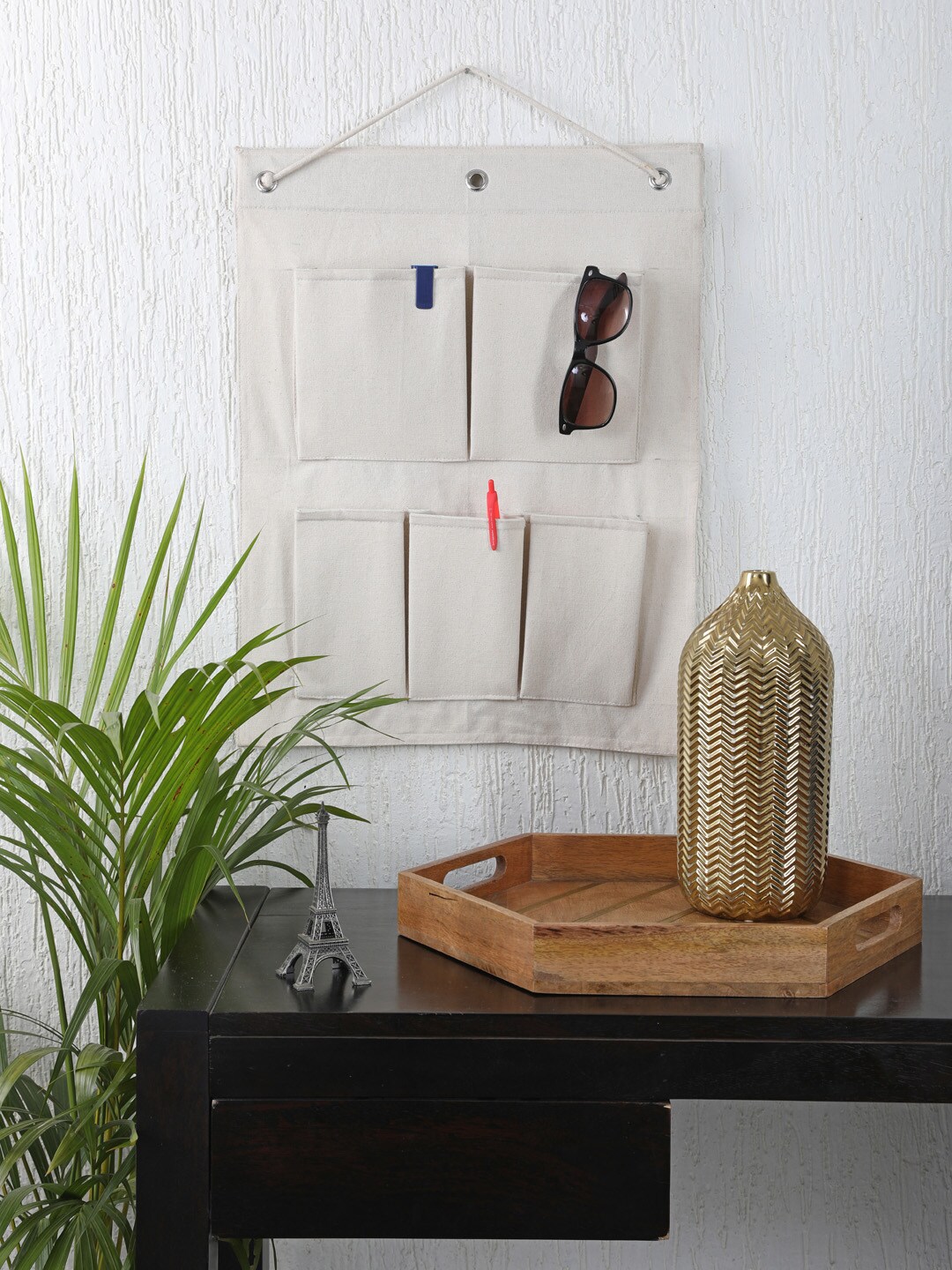 My Gift Booth Cream-Coloured Solid Multi-Utility Wall Hanging Organiser Price in India