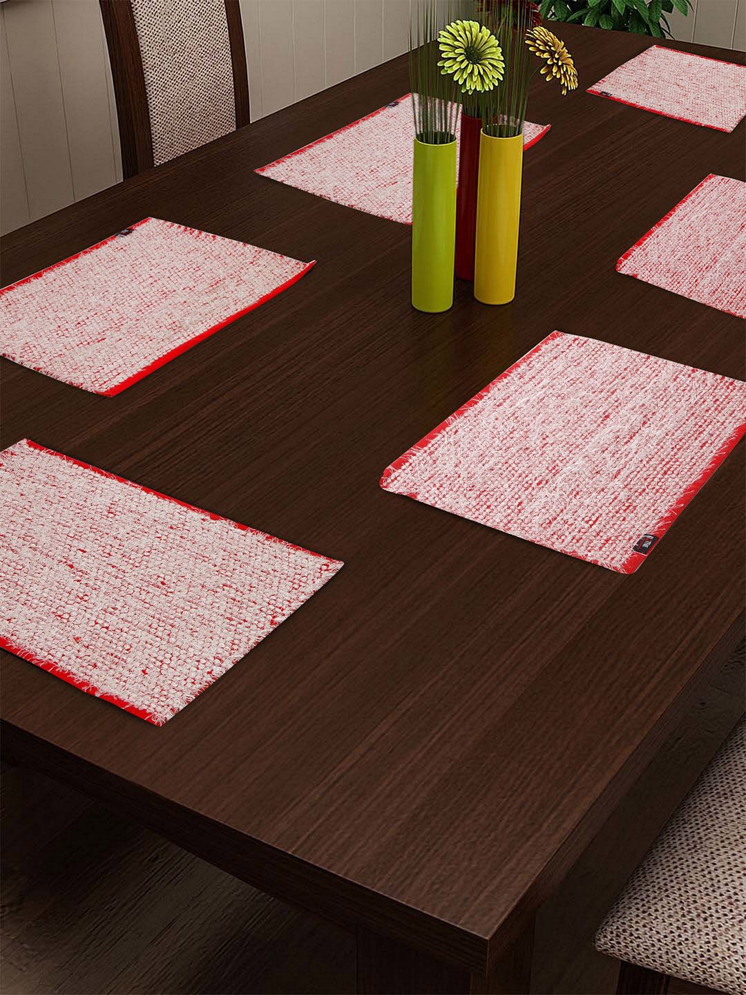 KLOTTHE Red & White  Set of 6 Geometric Patterned Table Placemats Price in India