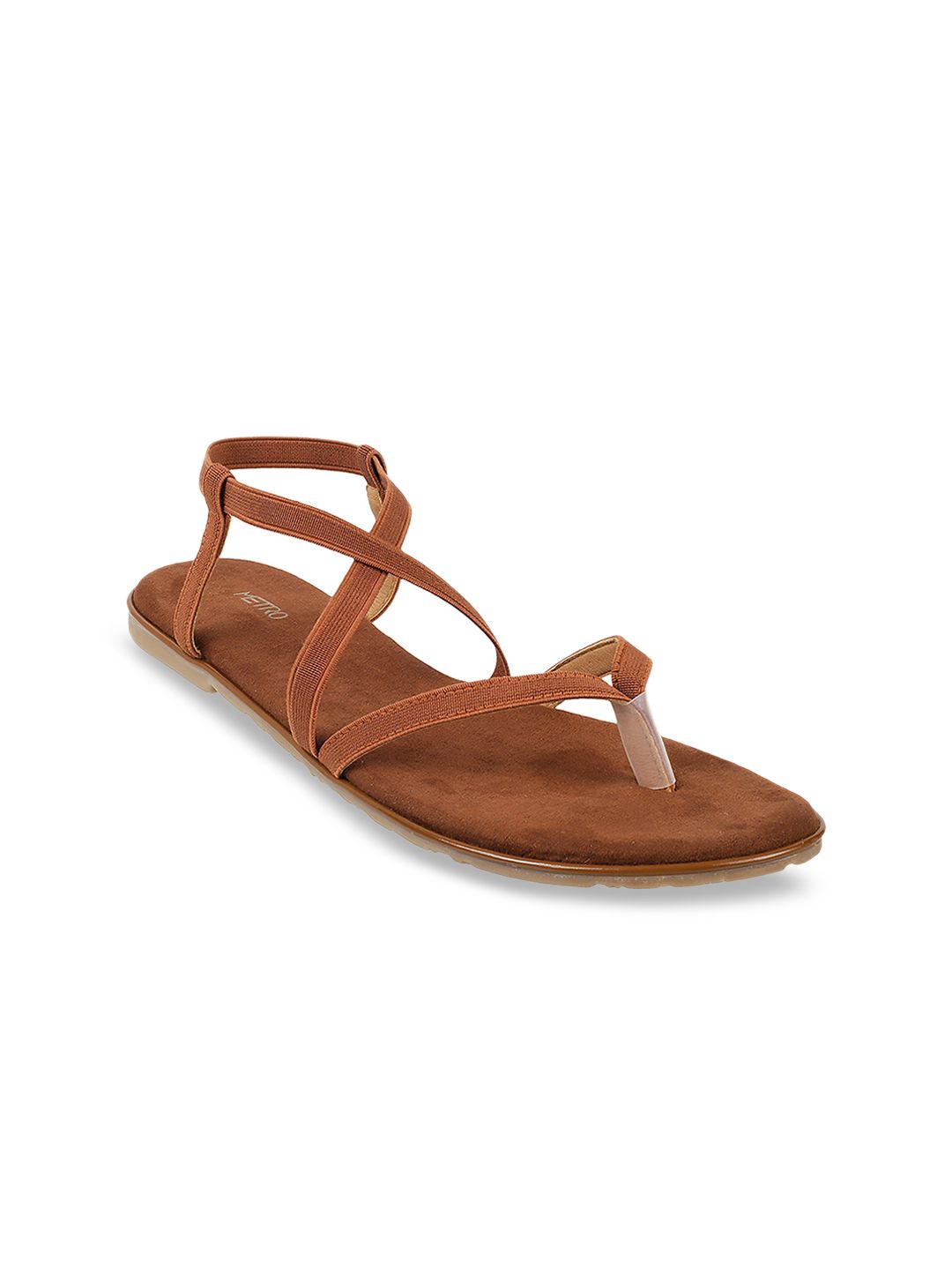 Metro Mochi Womens Brown Cross Strap Open Toe Sandal Flat