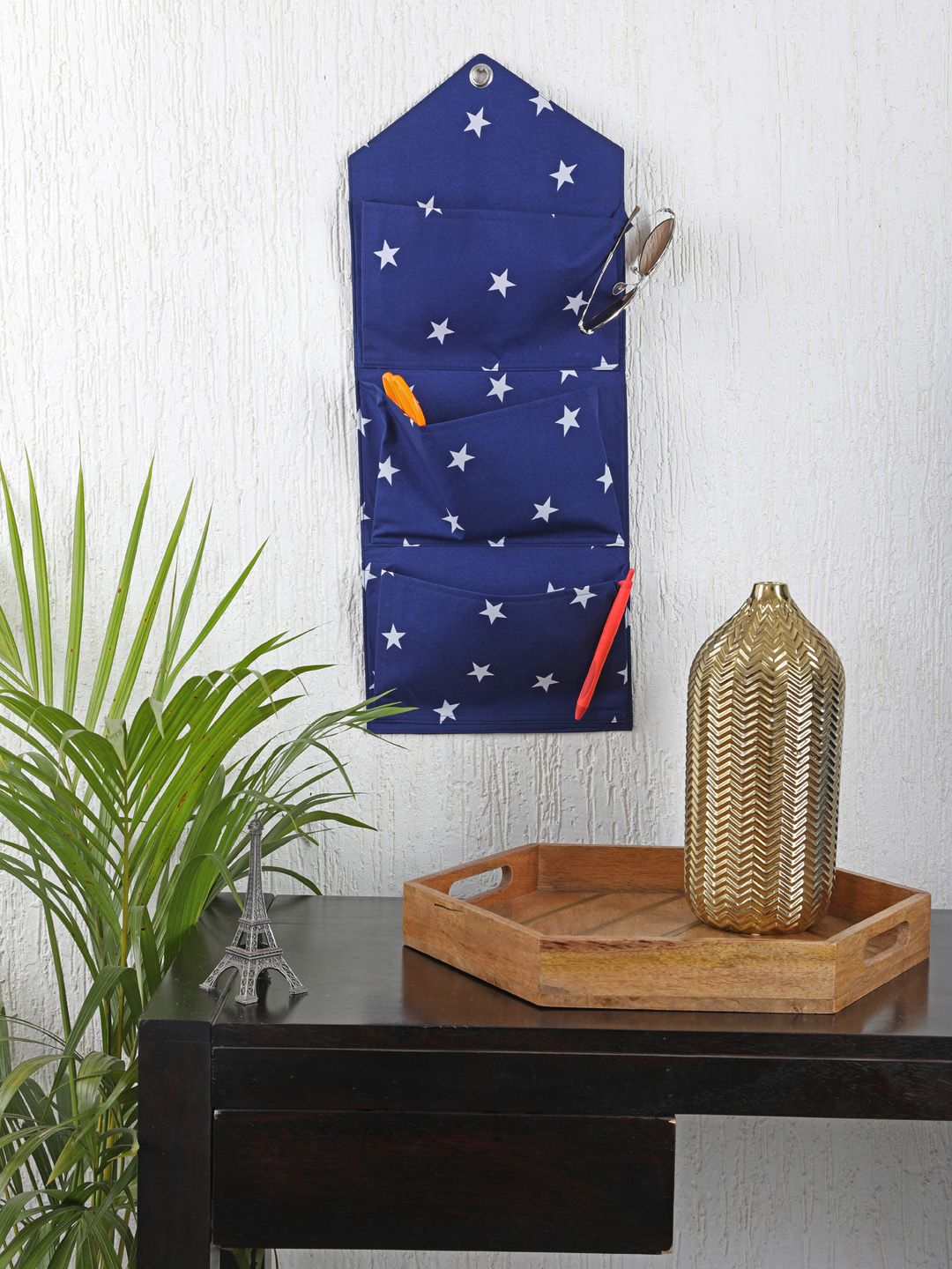 My Gift Booth Navy Blue & White Printed Multi-Utility Wall Hanging Organiser Price in India