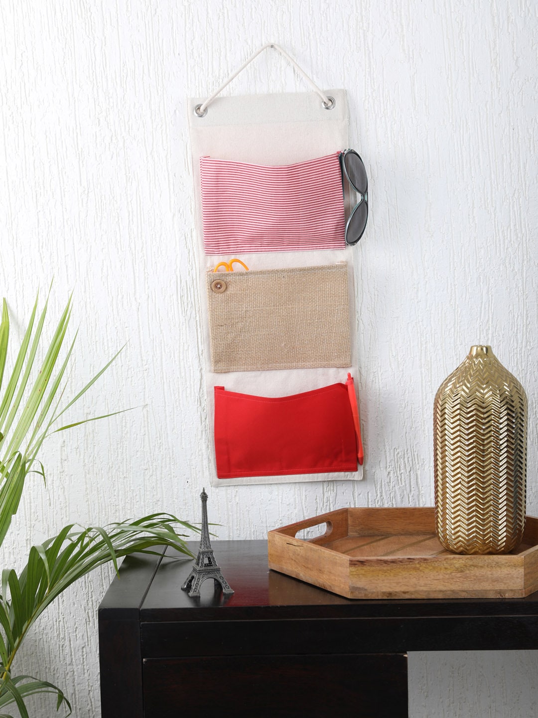 My Gift Booth Cream-Coloured & Red Multi-Utility Wall Hanging Organiser Price in India