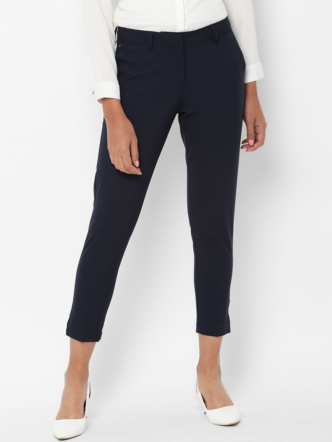 Allen Solly Woman Women Navy Blue Regular Fit Solid Formal Trousers Price in India