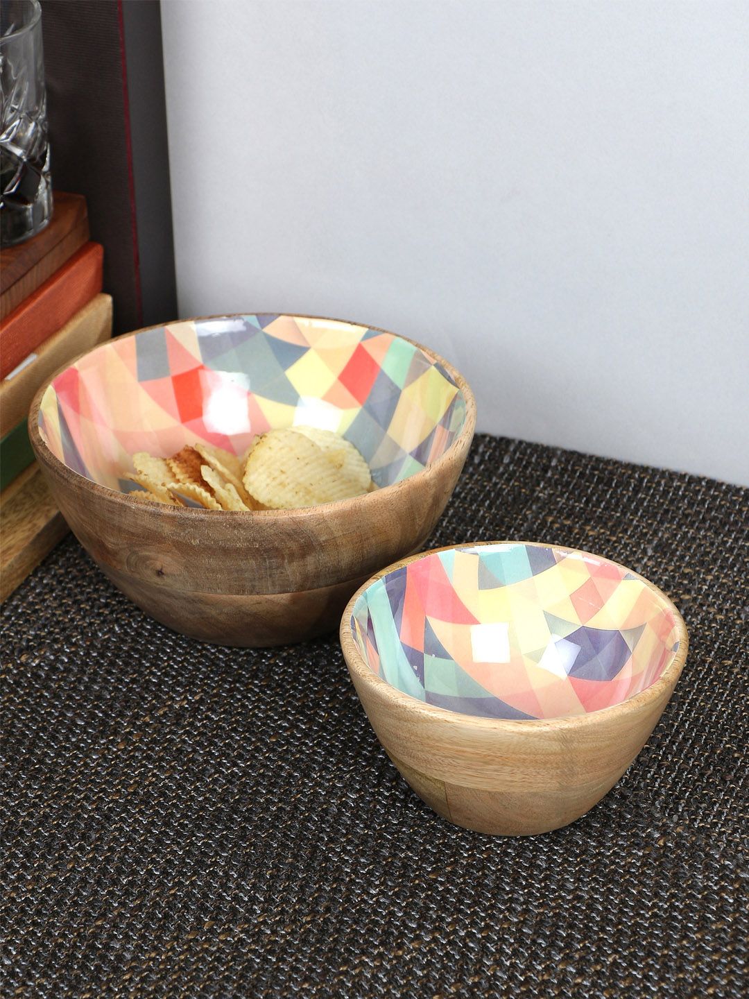 VarEesha Multicoloured 2-Pieces Hand-Painted Mango Wood Bowls Set Price in India