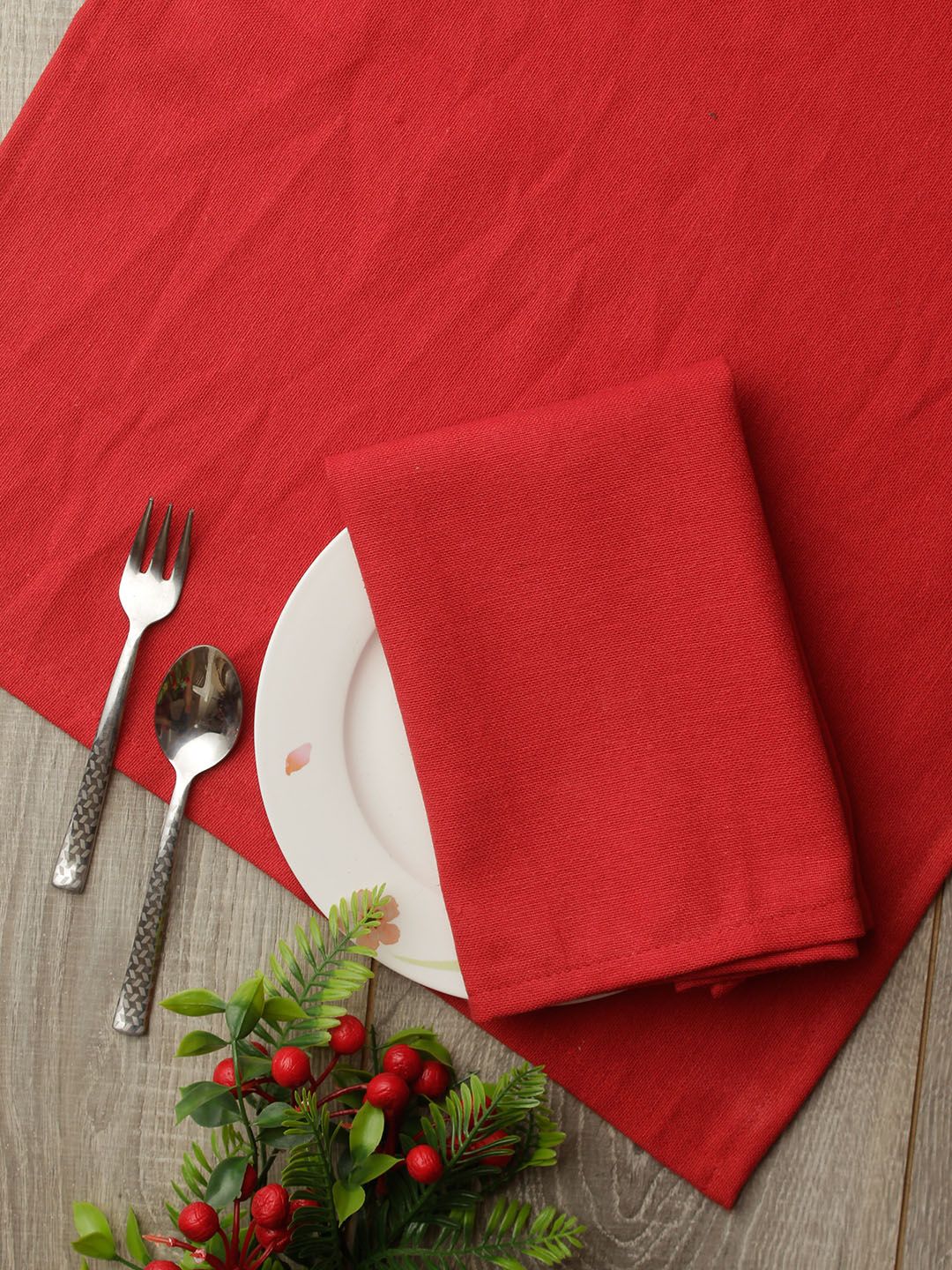 Soumya Set of 6 Red Solid Pure Cotton Table Napkins Price in India