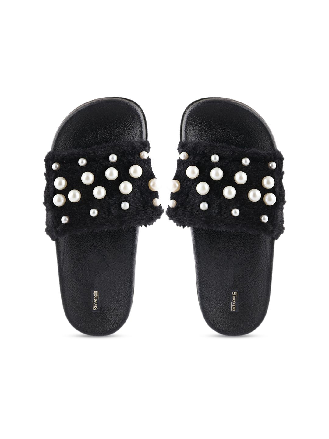 Shoetopia Women Black Embellished Room Slippers Price in India