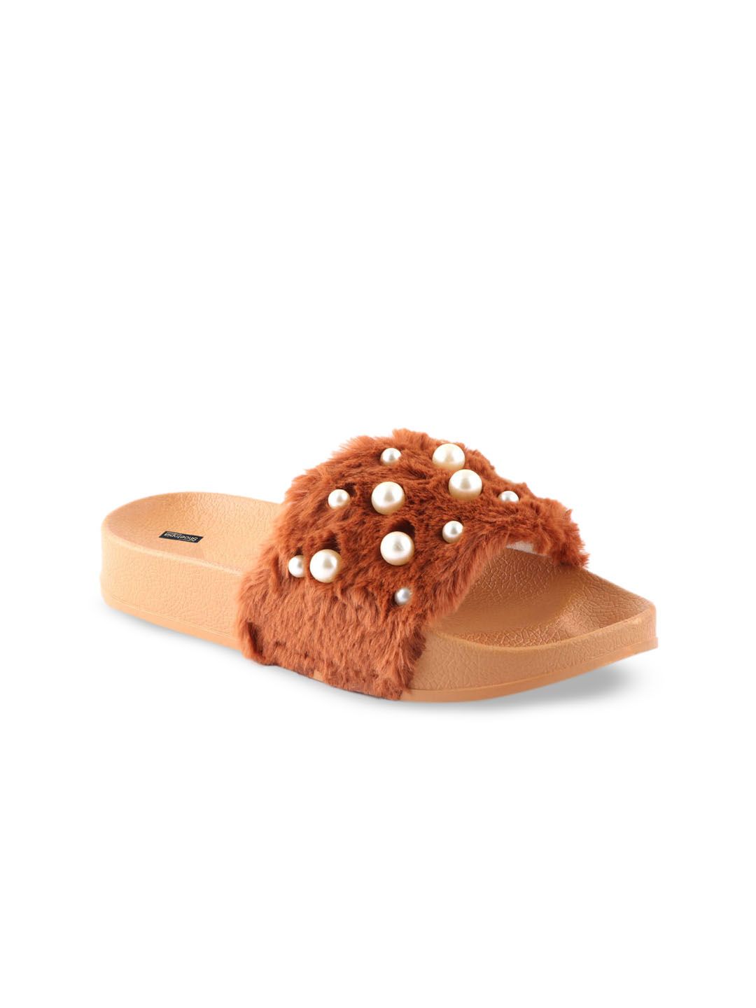 Shoetopia Women Tan Brown Solid Sliders Price in India