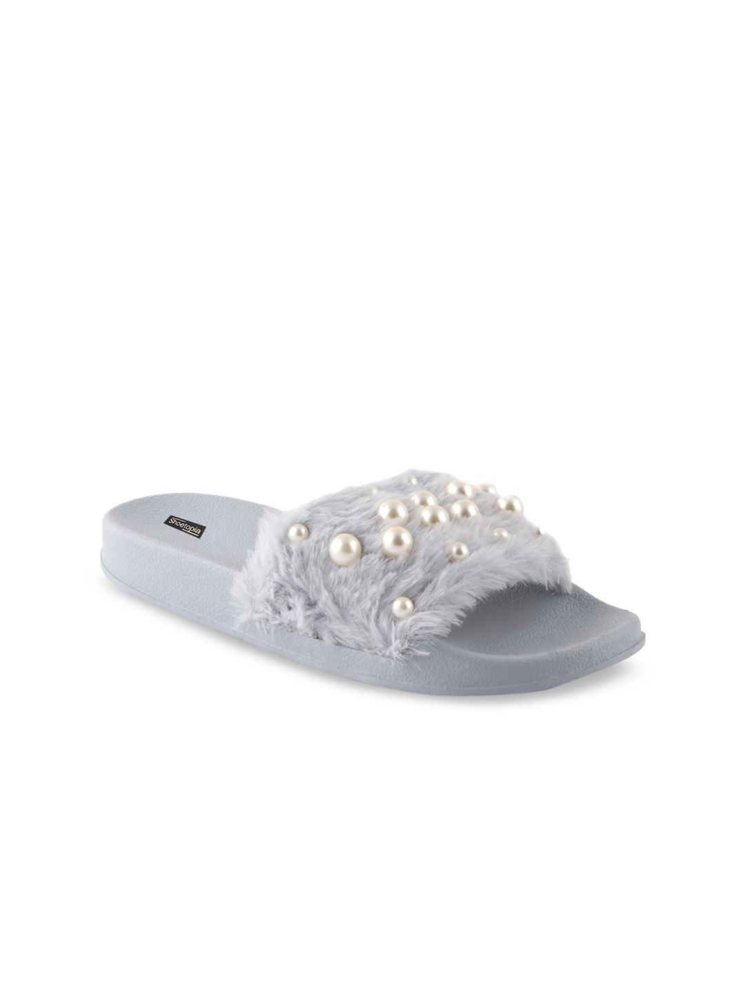 Shoetopia Women Grey Solid Sliders Price in India