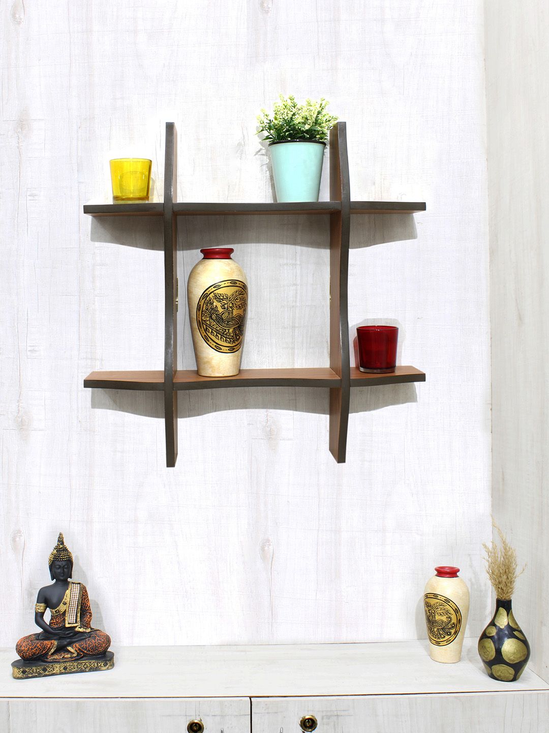 RANDOM Brown MDF Basic Wall Shelf Price in India