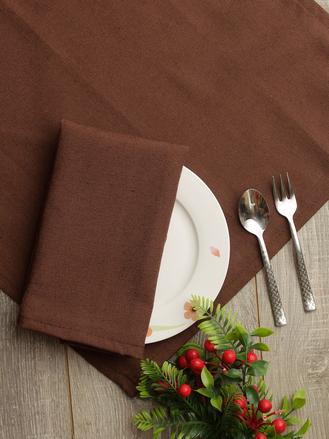 Soumya Set of 6 Brown Solid Pure Cotton Table Napkins Price in India