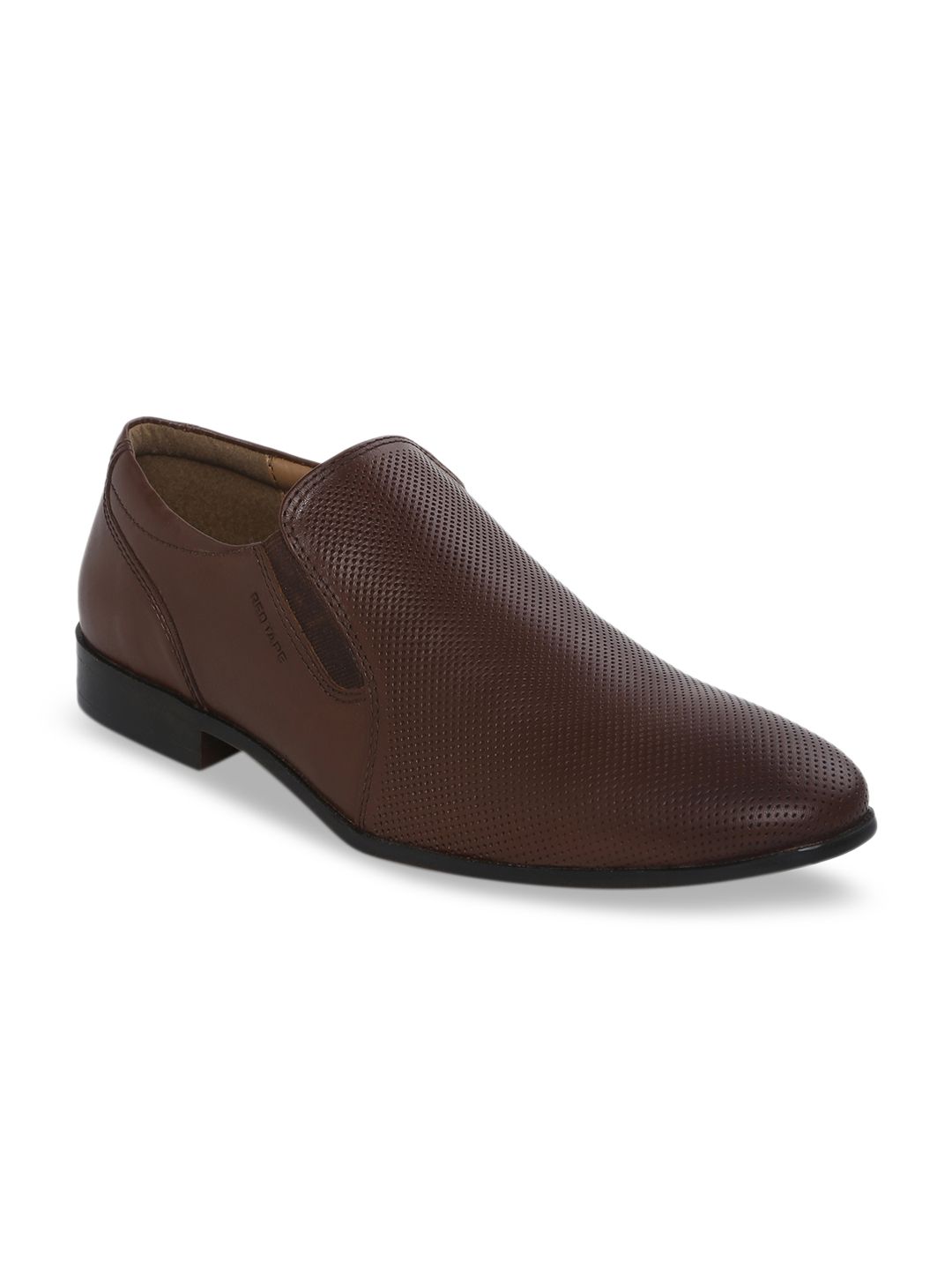 Red Tape Men Brown Textured Leather Formal Slip-On Shoes