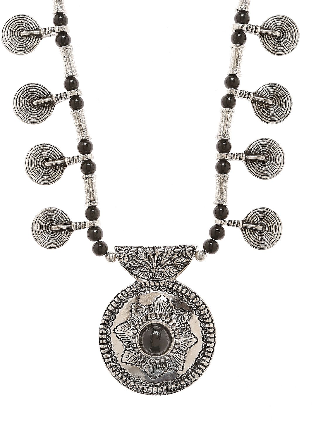 Bamboo Tree Jewels Oxidized Black & Silver-Toned Handcrafted Necklace Price in India