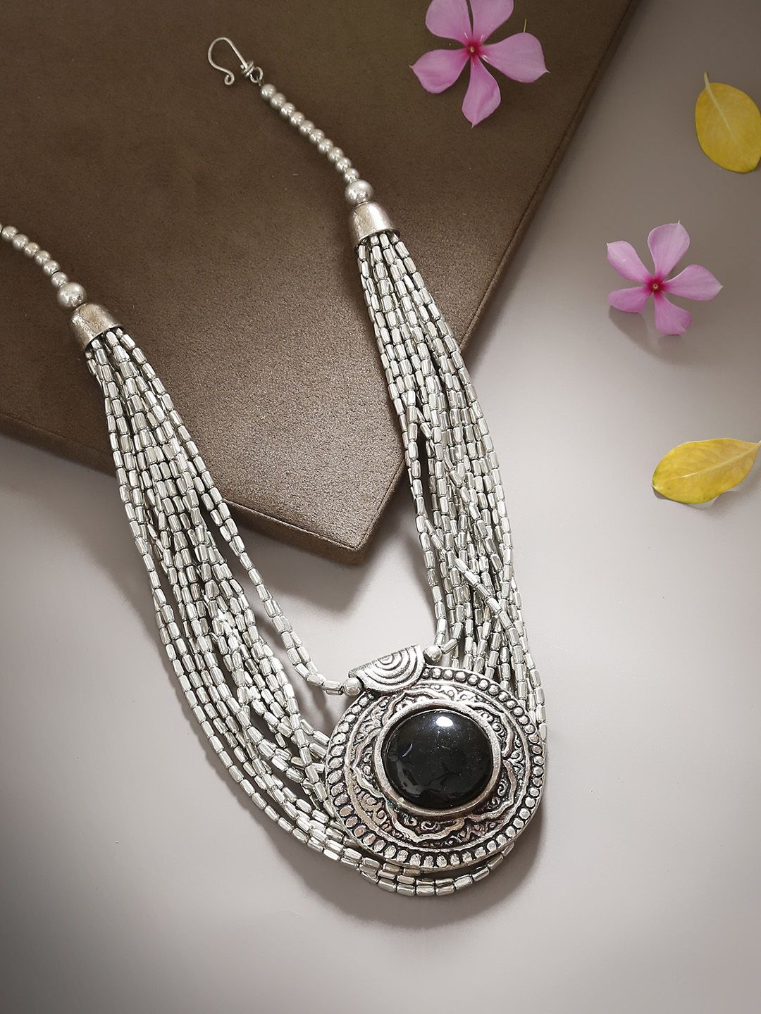 Bamboo Tree Jewels Oxidized Black & Silver-Toned Handcrafted Necklace Price in India